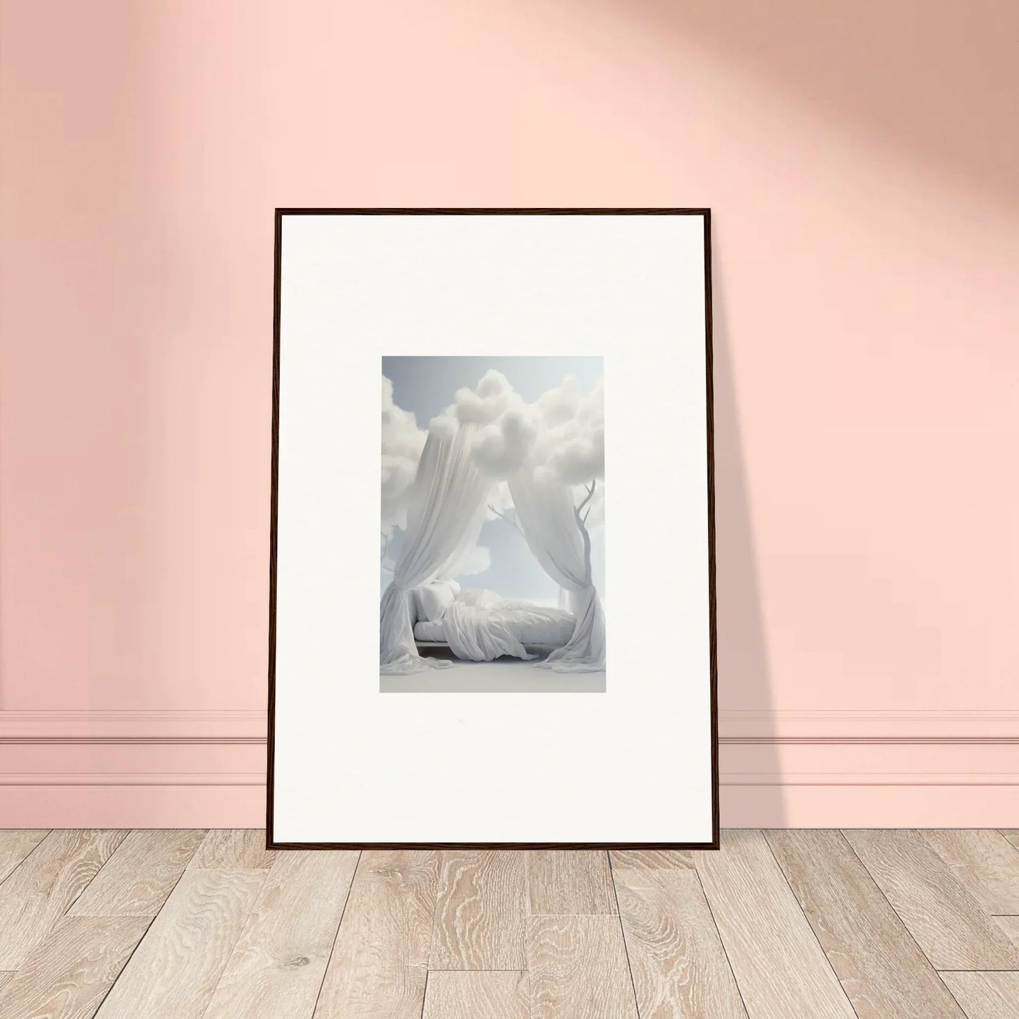 Framed black-and-white canvas print of a figure in flowing fabric for stylish room decoration