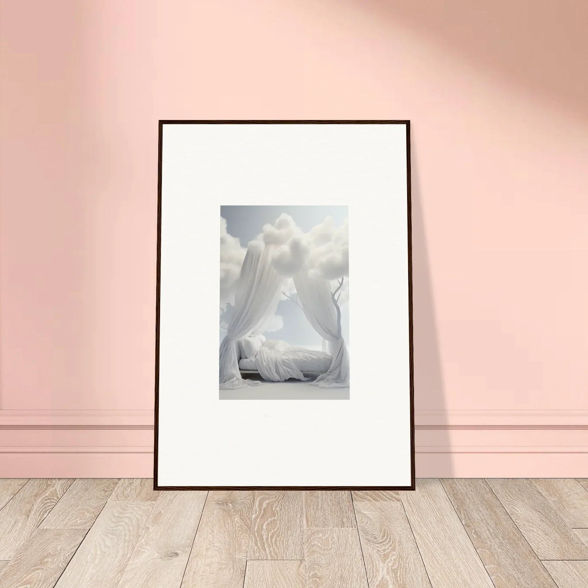 Framed black-and-white canvas print of a figure in flowing fabric for stylish room decoration