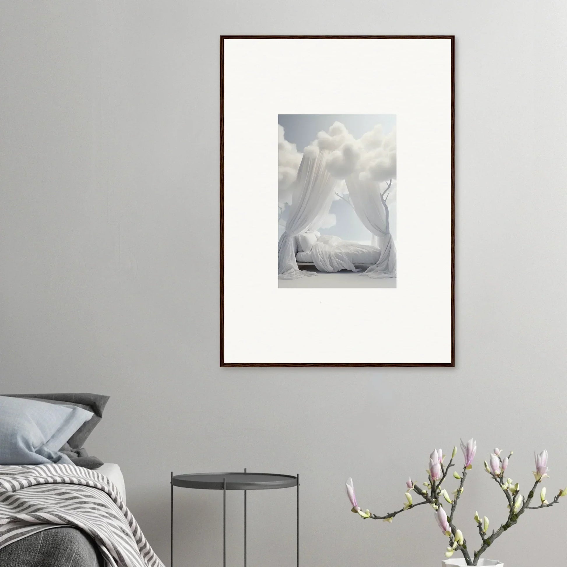 Ethereal Canopy canvas print featuring a cloudy sky with a ghostly female torso wall art