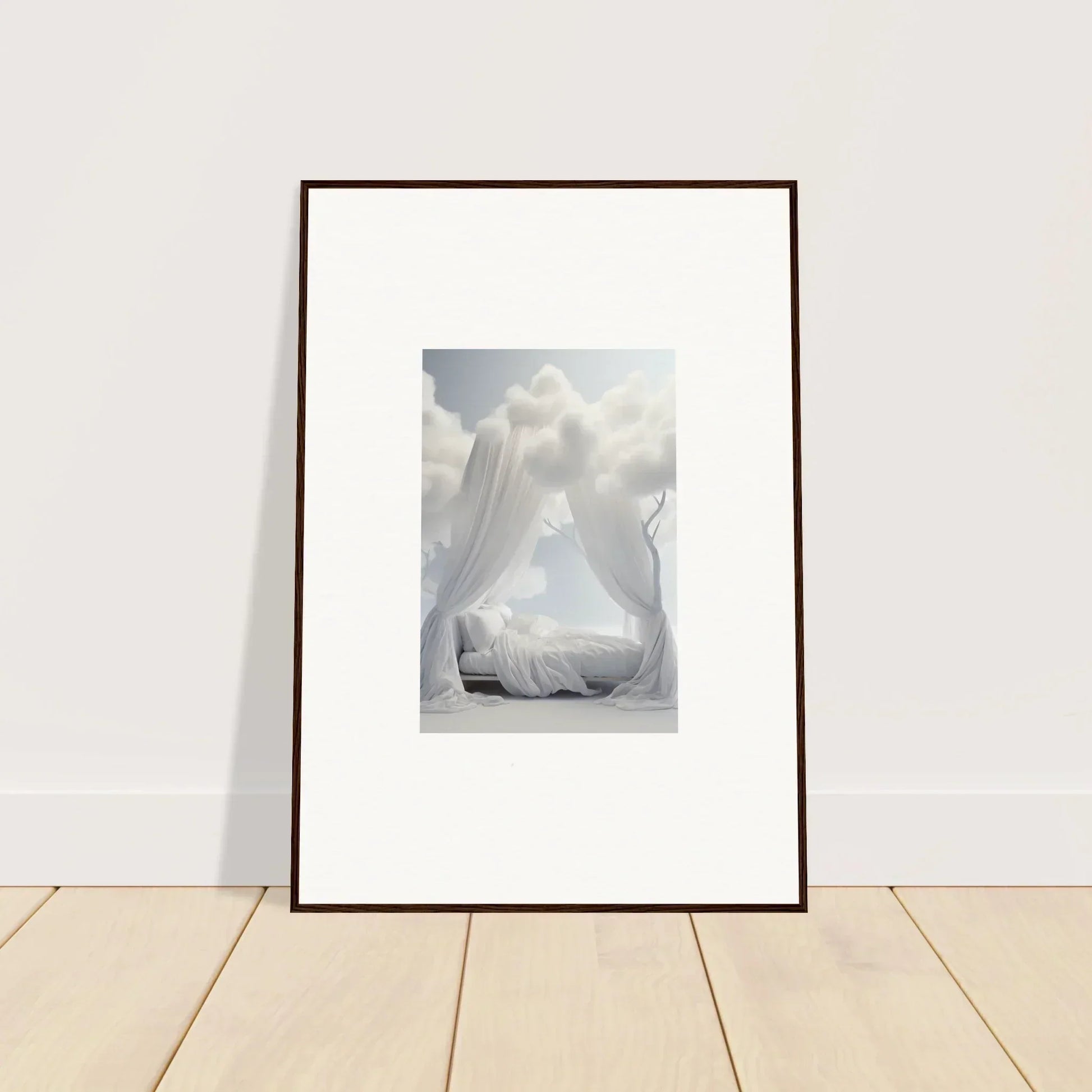 Framed canvas print of a bride in soft lighting, perfect for romantic room decoration