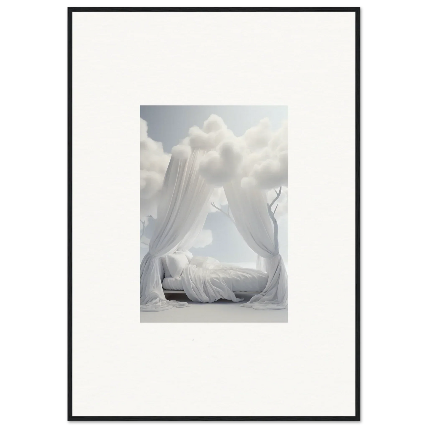 Ethereal Canopy bed with dreamy white fabric for perfect room decoration vibes