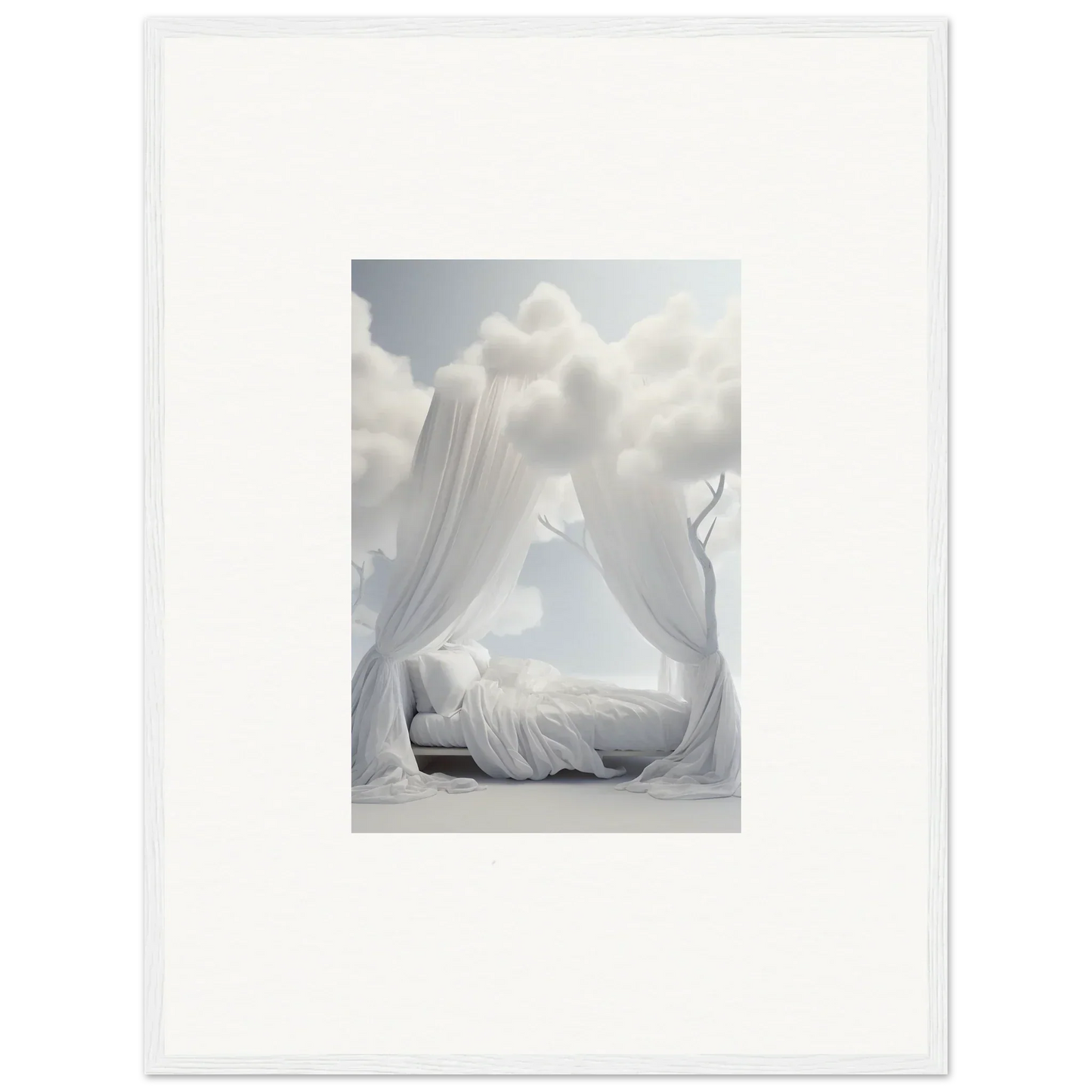 Ethereal Canopy bed with white curtains perfect for room decoration and wall art vibes
