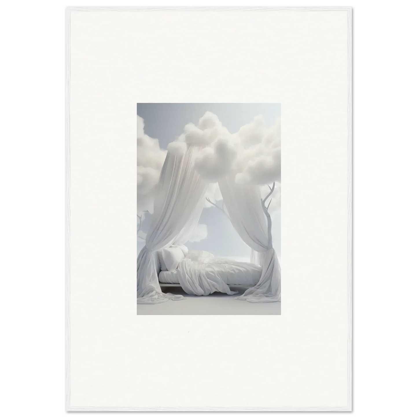 Ethereal white fabric draped over a seated figure, perfect for room decoration and wall art