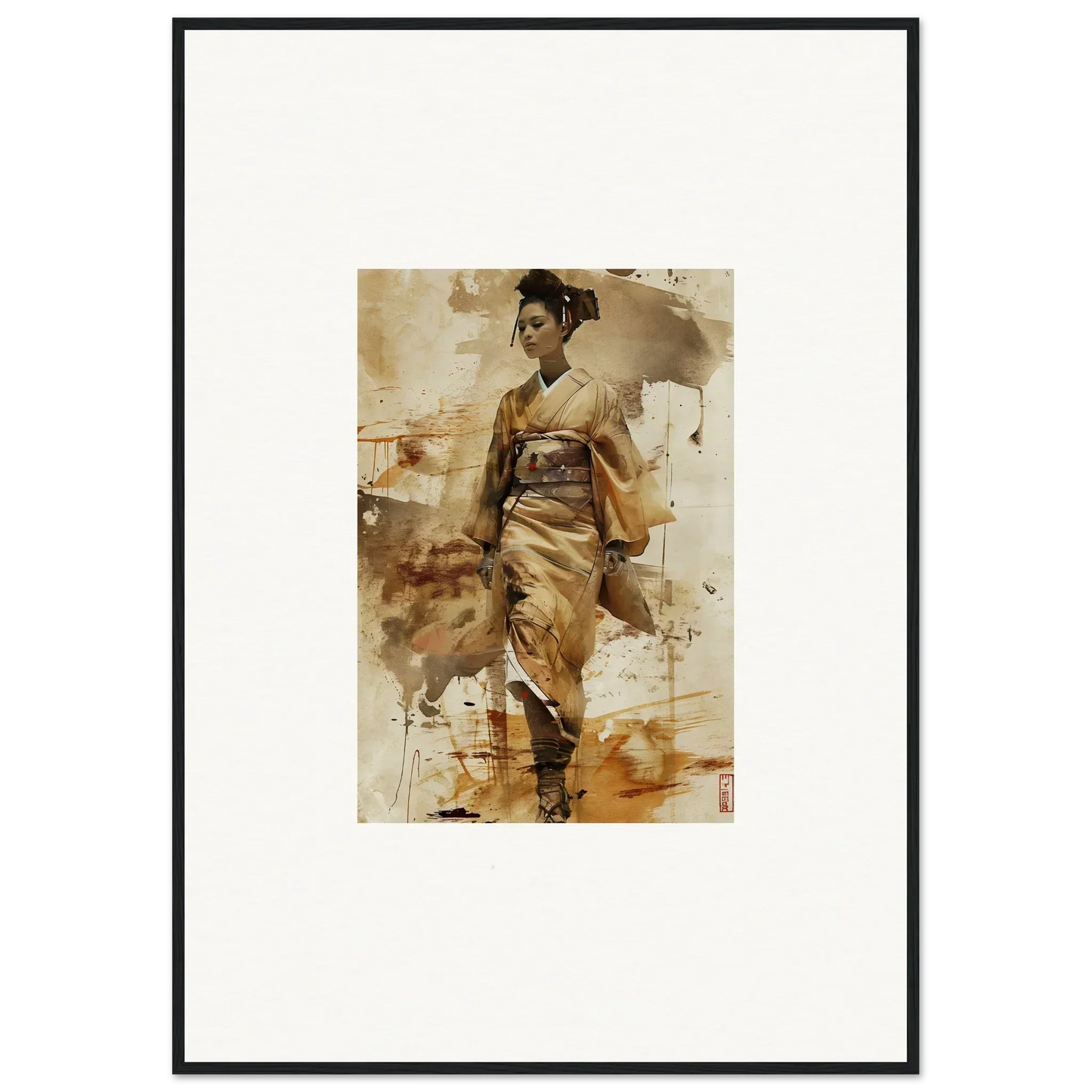 Framed wall art featuring a woman in a traditional Japanese kimono for elegant room decor