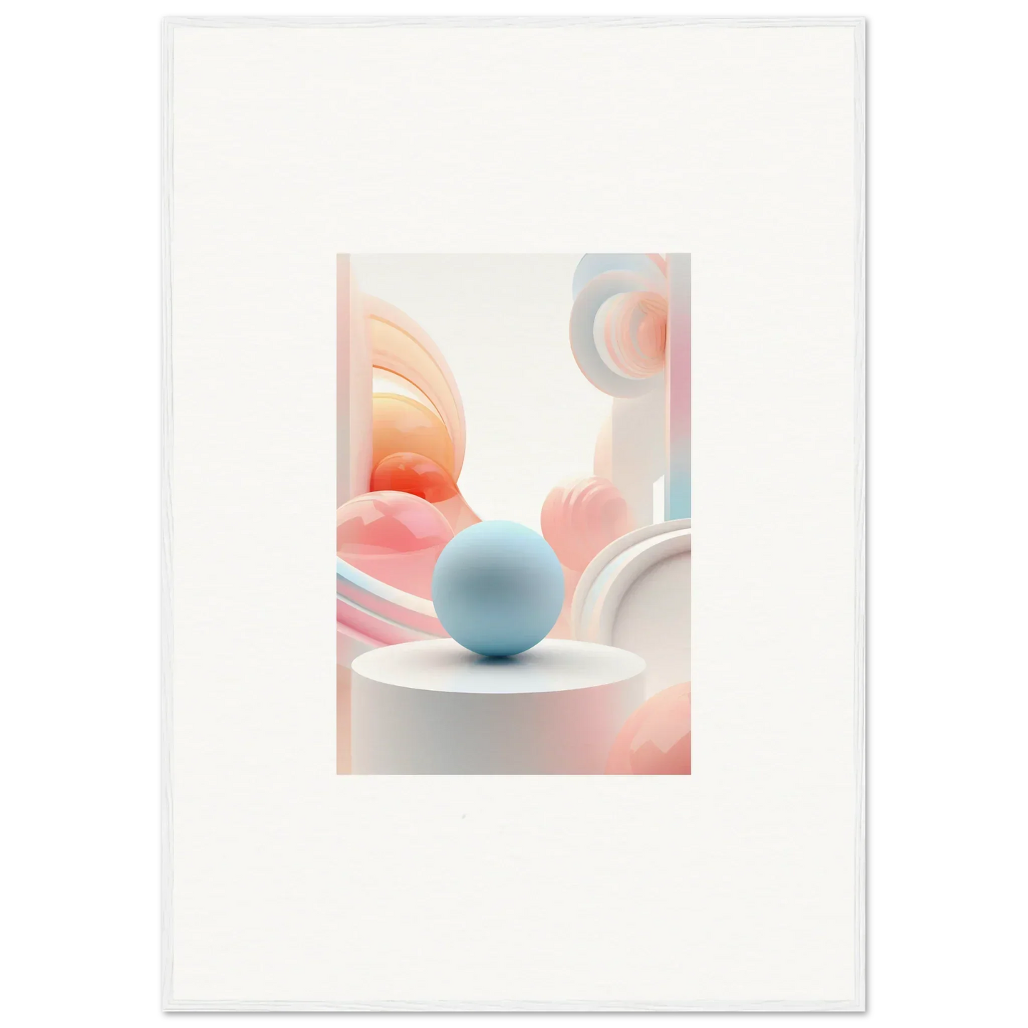 Light blue sphere on white surface, perfect for Cosmic Timeless room decor or framed wall art