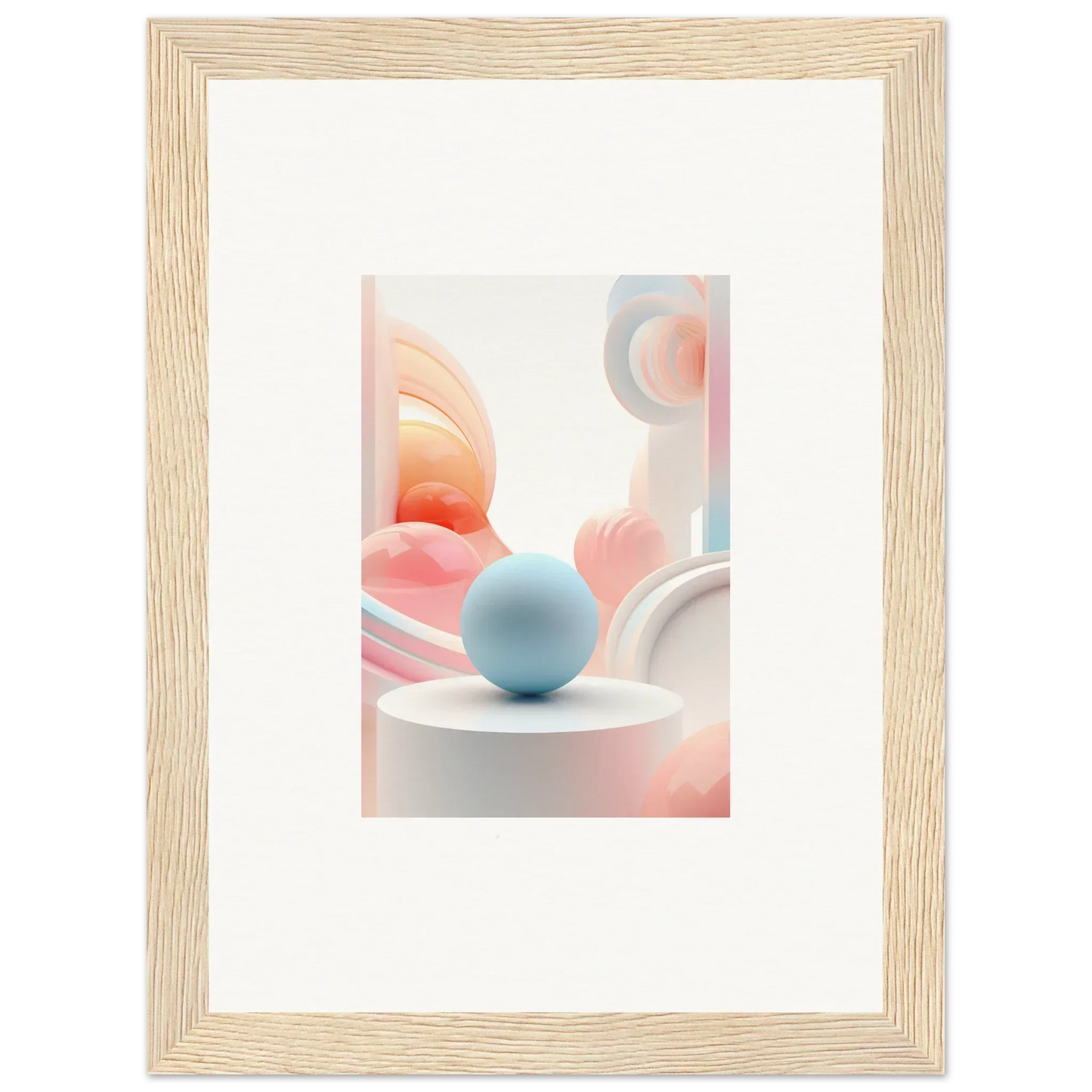 Light blue sphere on white surface with soft pink shapes, perfect for cosmic timeless room decor