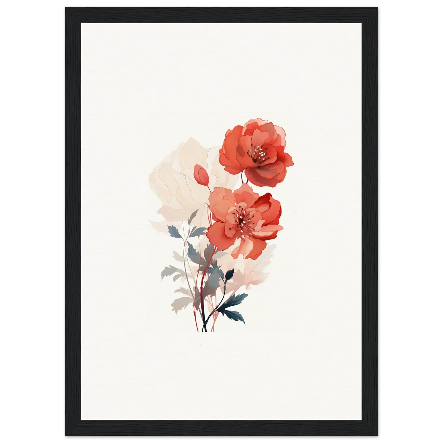 Delicate watercolor painting of two red roses for dreamy room decoration canvas print