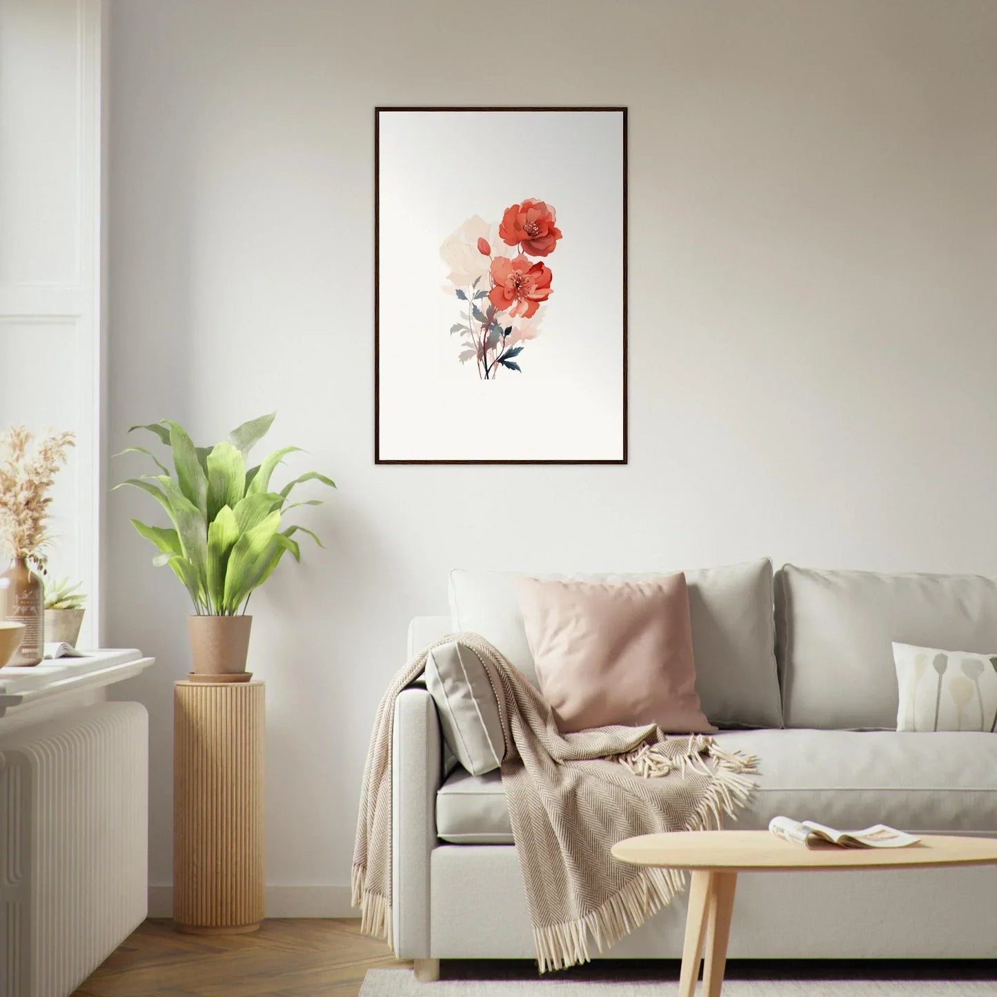 Framed watercolor painting of red poppies for dreamy room decoration in Ethereal Dreamscape Flora