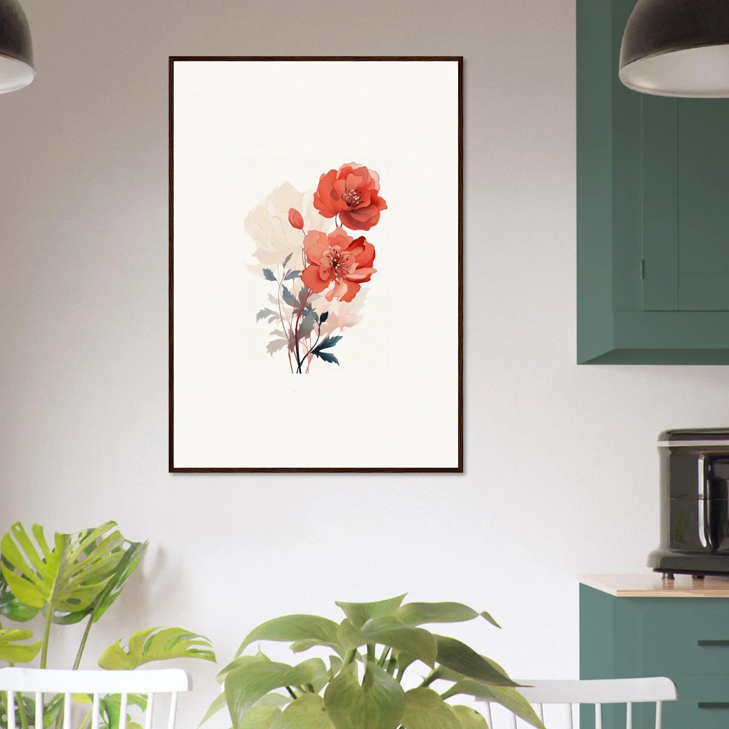 Framed watercolor painting of red poppies for dreamy room decoration canvas print