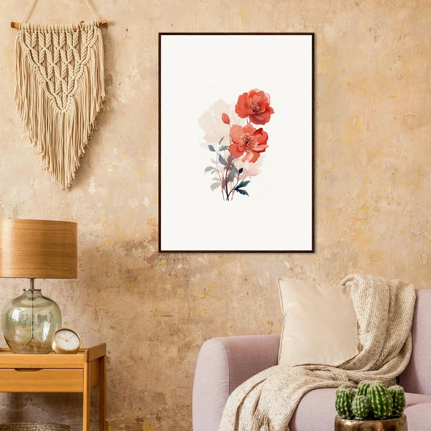 Framed watercolor painting of red poppies for dreamy room decoration in Ethereal Dreamscape Flora