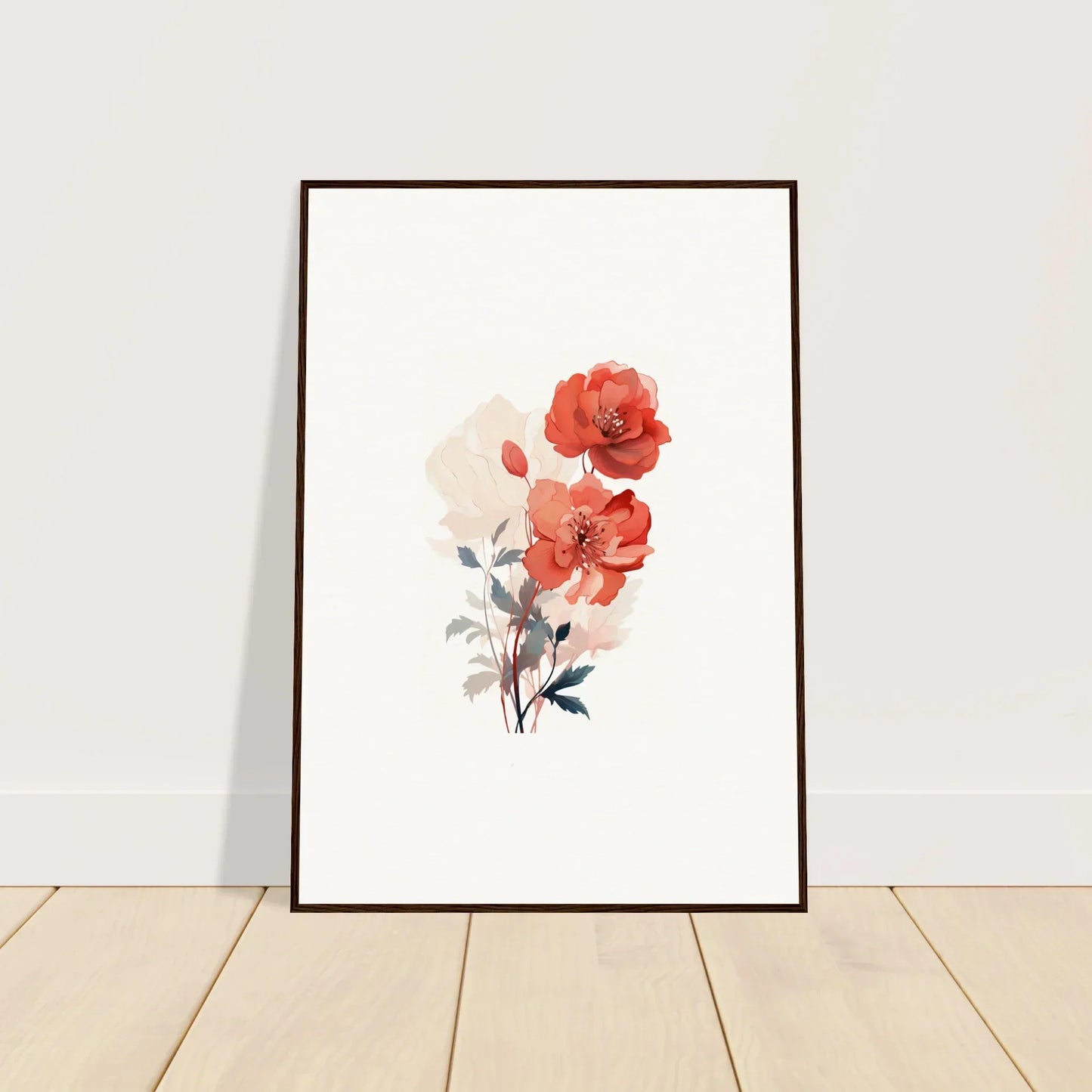 Framed watercolor painting of red roses, perfect for dreamscape flora room decoration