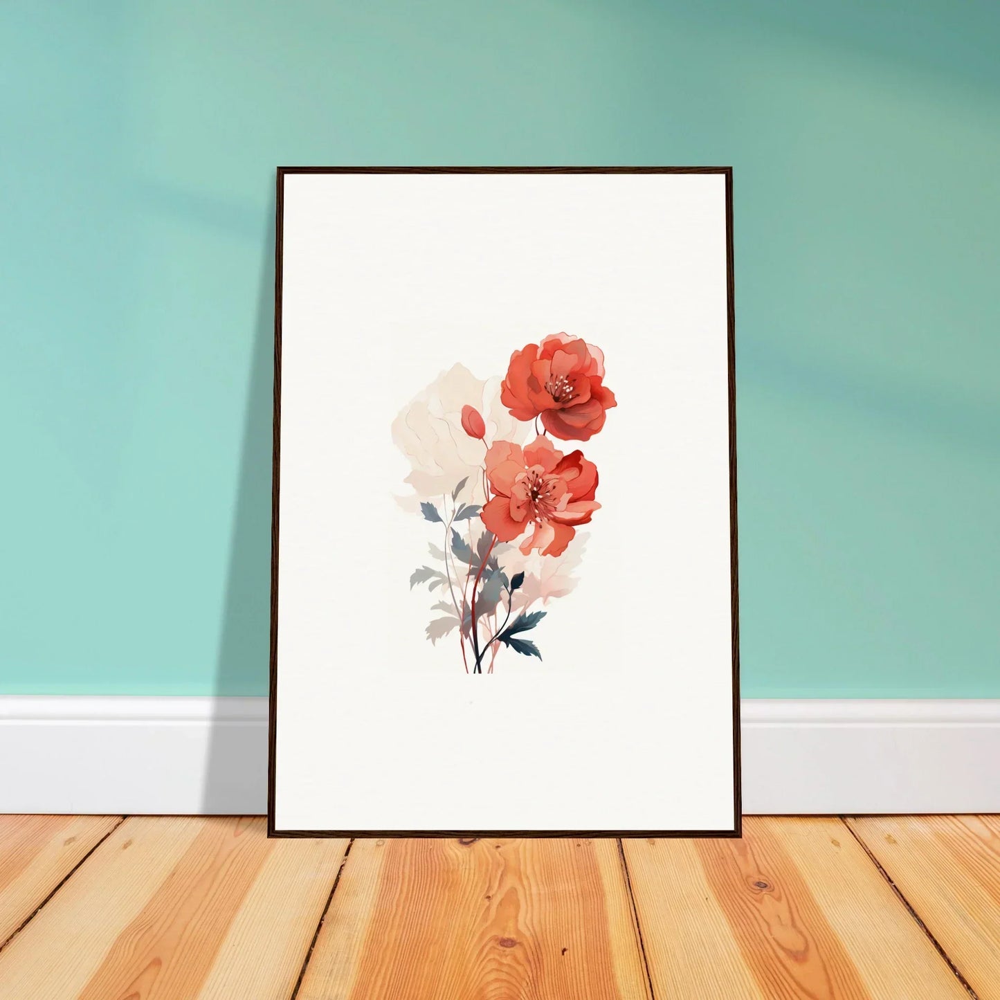 Framed watercolor red roses artwork for dreamy room decoration and canvas print lovers