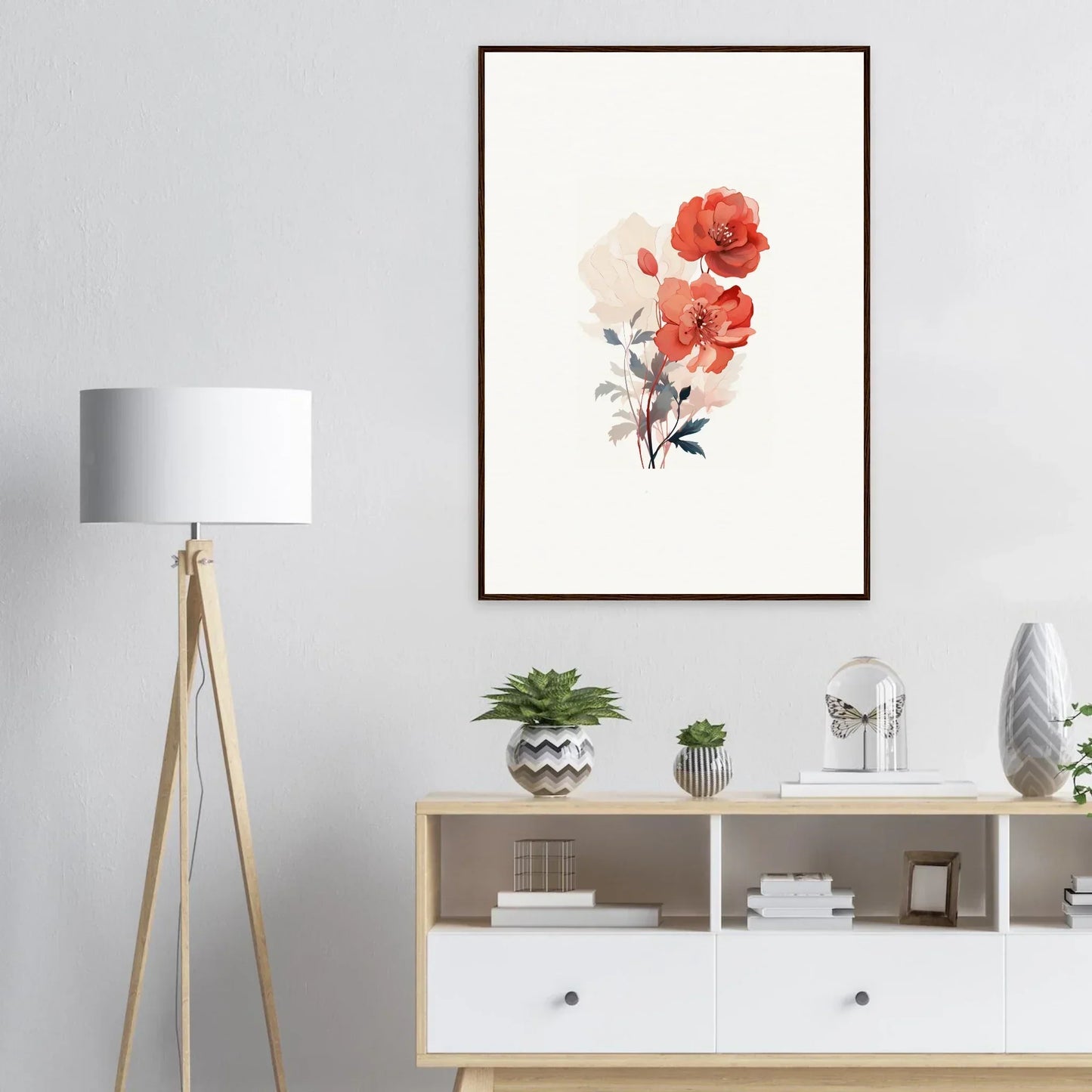 Framed watercolor painting of red poppies for dreamy room decoration canvas print