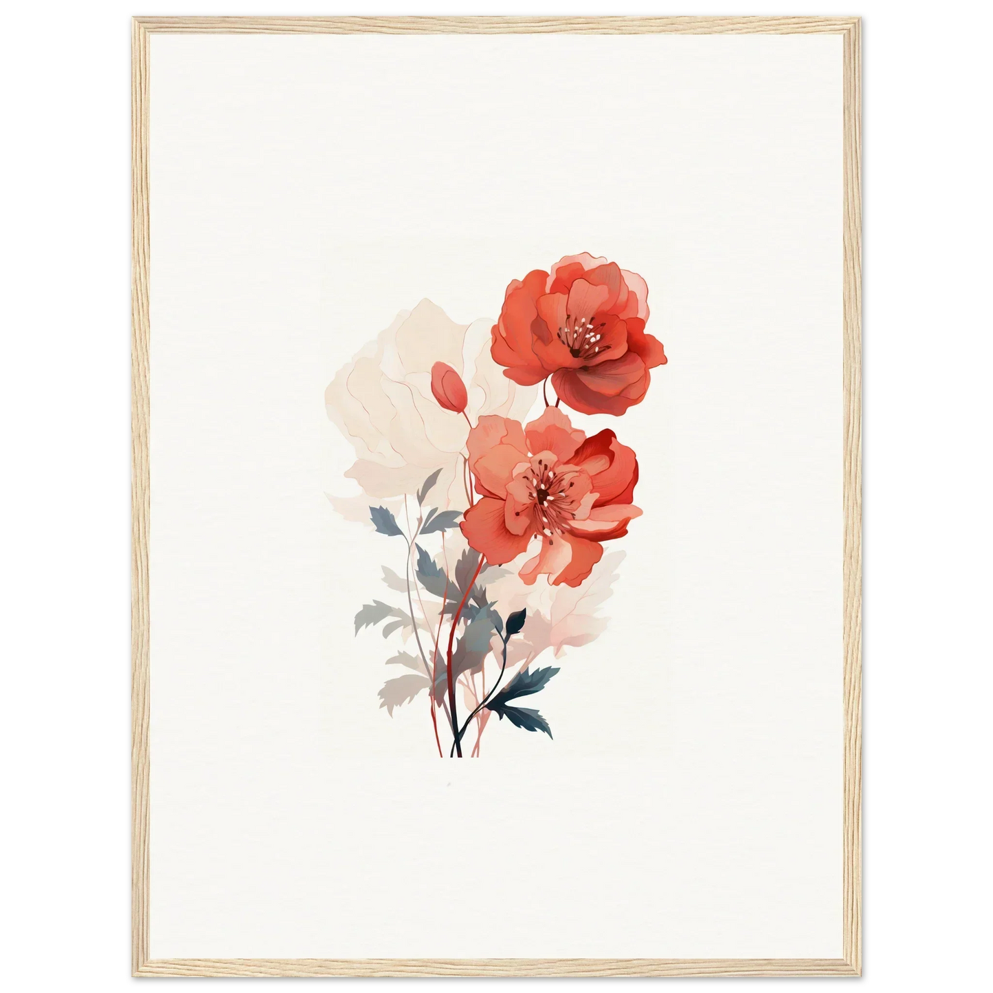Delicate watercolor painting of two red roses for dreamy room decoration canvas print