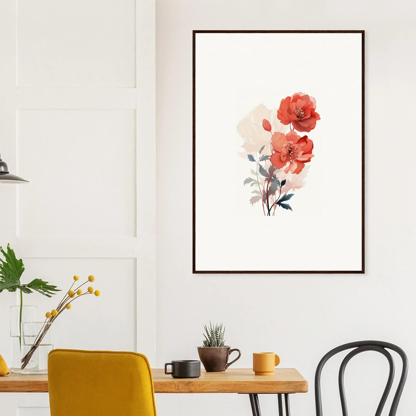 Framed watercolor red and white flowers, perfect for dreamscape flora room decoration