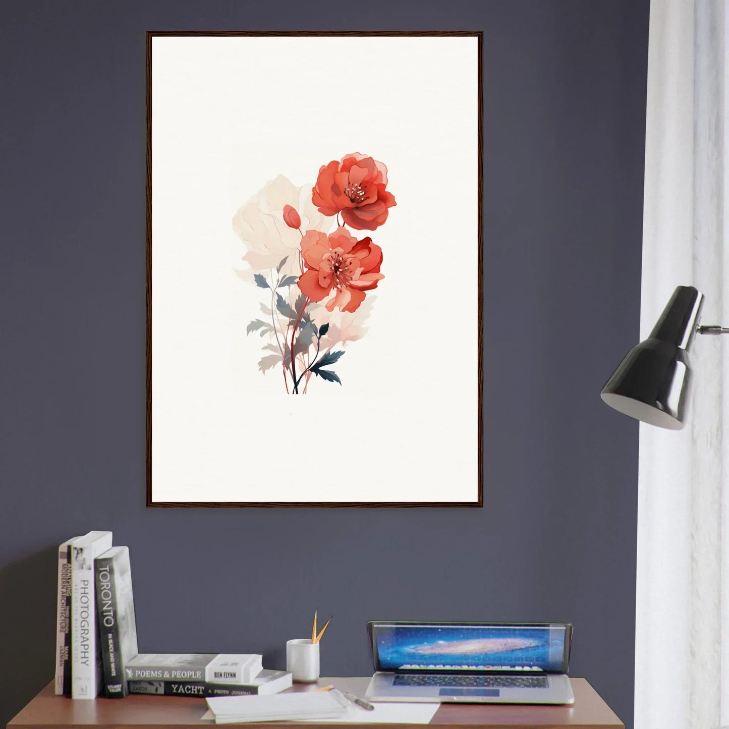 Framed canvas print of red and white poppies for dreamy room decoration