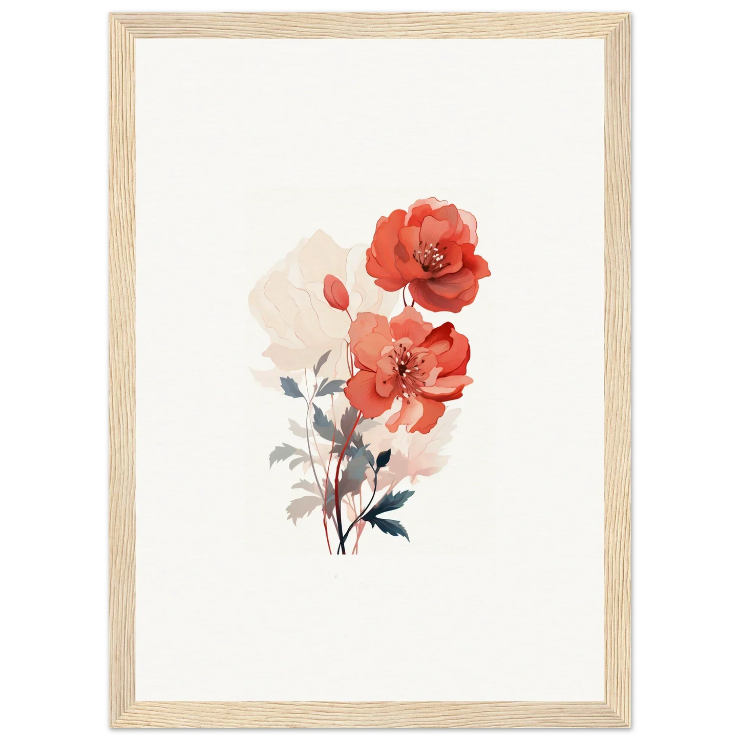 Watercolor painting of two red roses for dreamy room decoration on canvas print