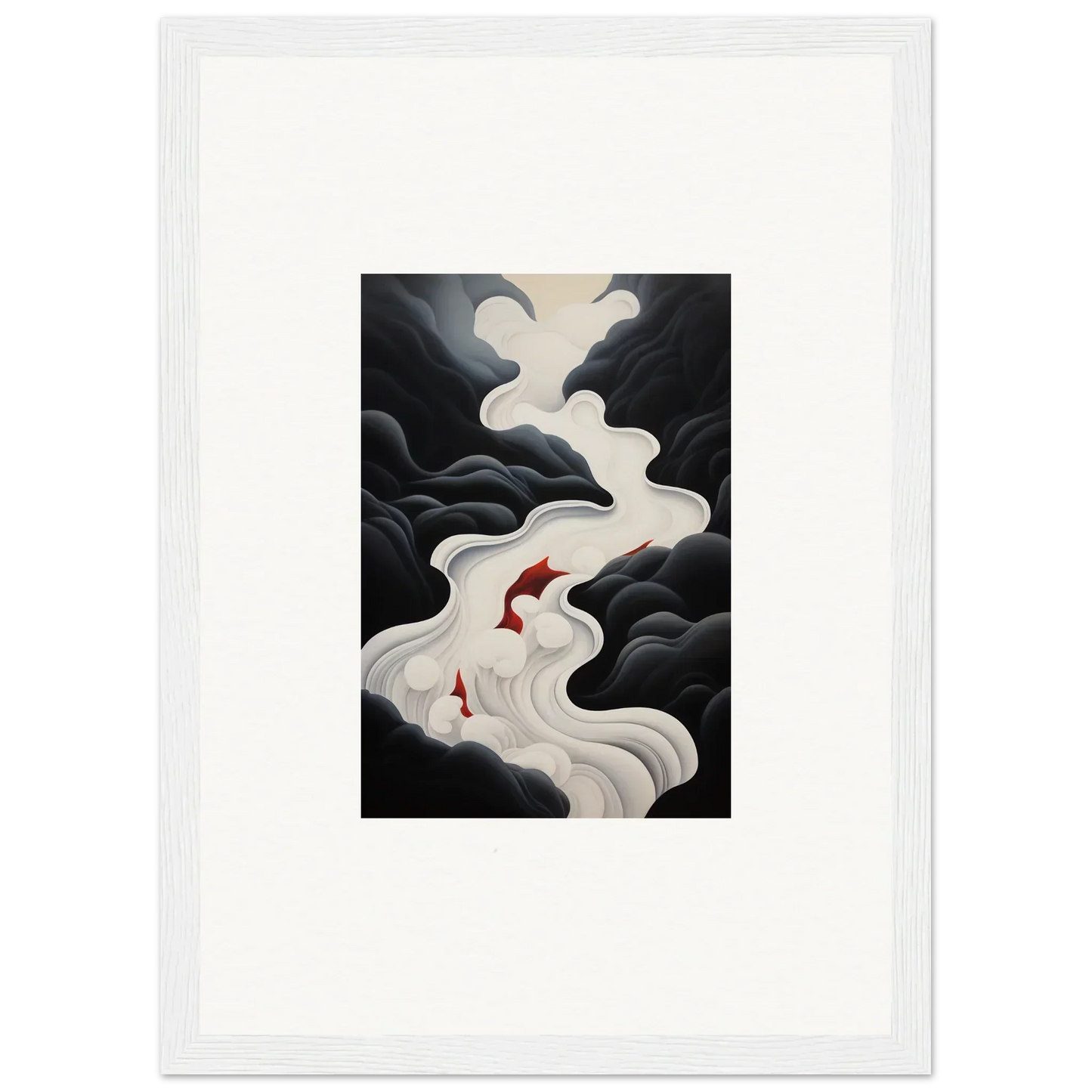Two red koi fish swimming up a white waterfall in Ethereal Flux Dream special edition art™