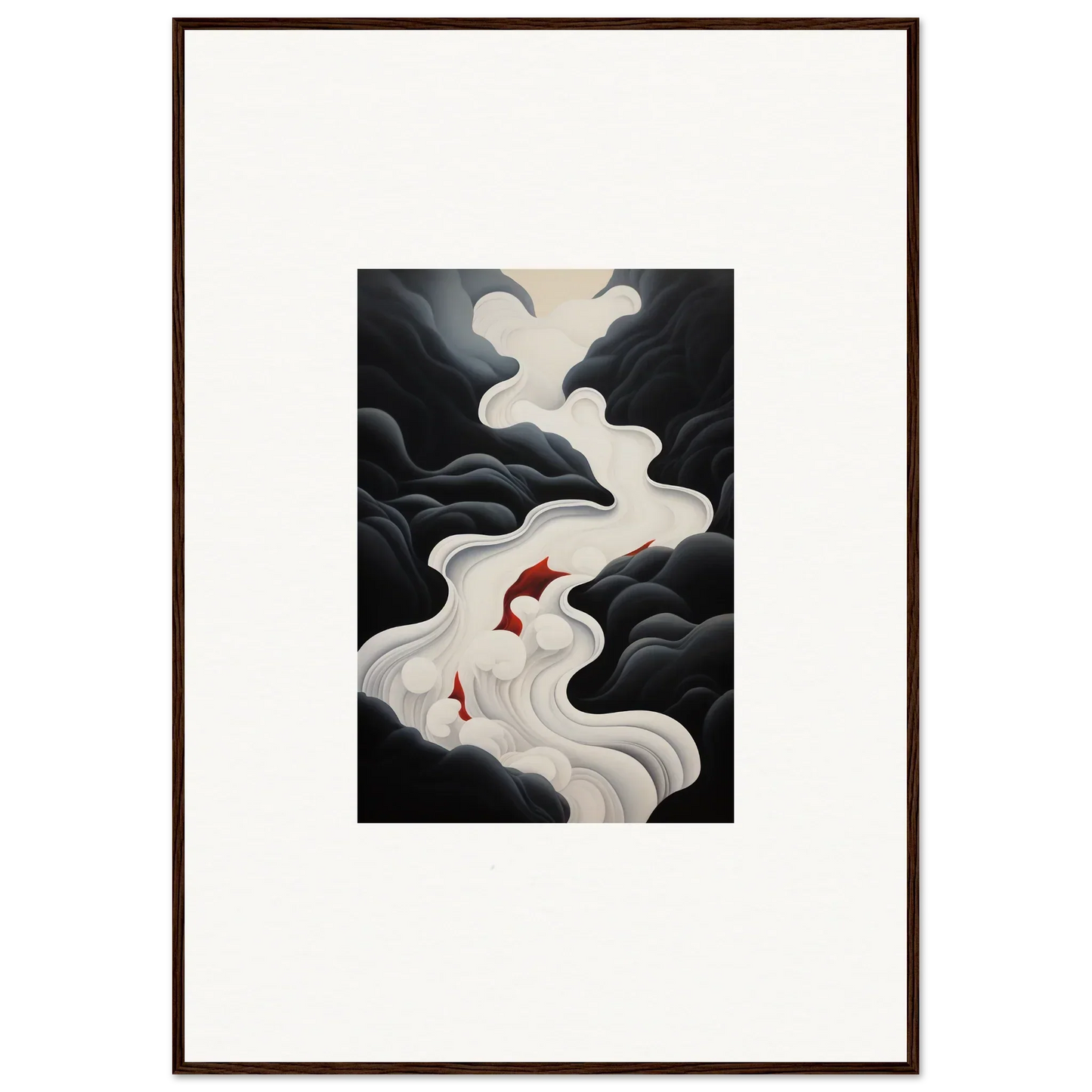 Two red koi fish glide through misty swirls in the Ethereal Flux Dream wall art