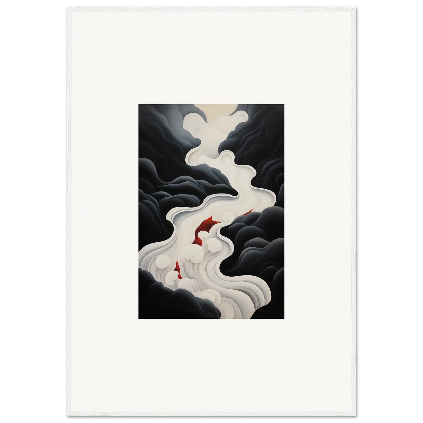 Two red koi fish swim in a flowing stream, featured in Ethereal Flux Dream framed wall art