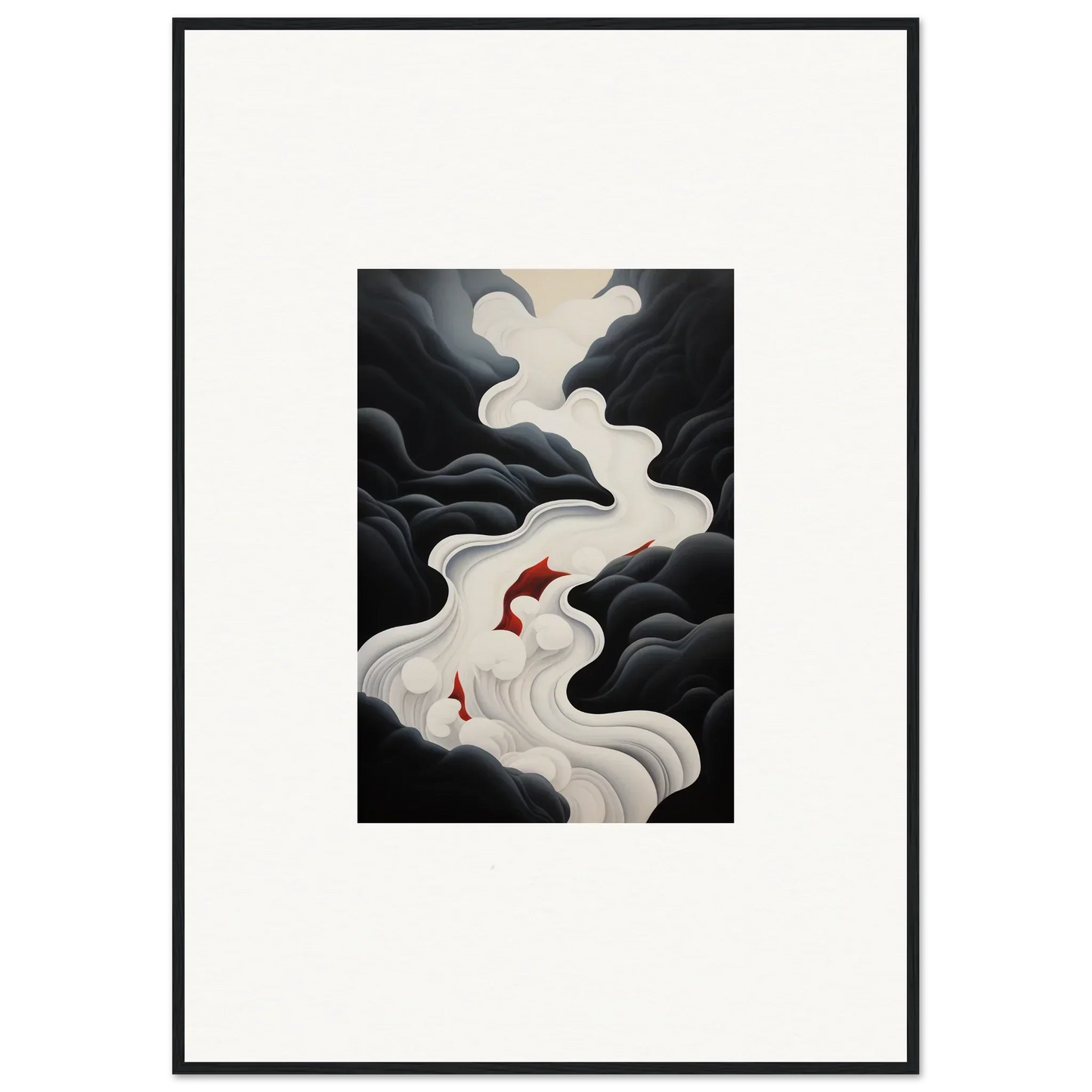 Two red koi fish glide through swirling mist in Ethereal Flux Dream framed wall art