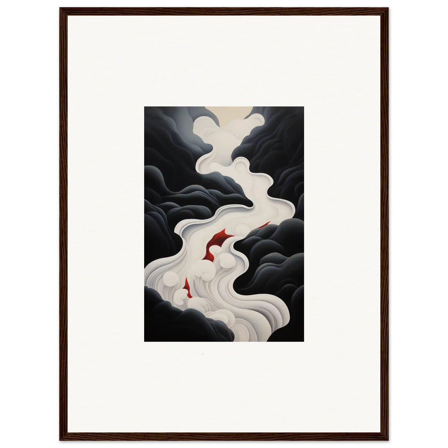 Two red koi fish swim in swirling waves, framed in Ethereal Flux Dream art