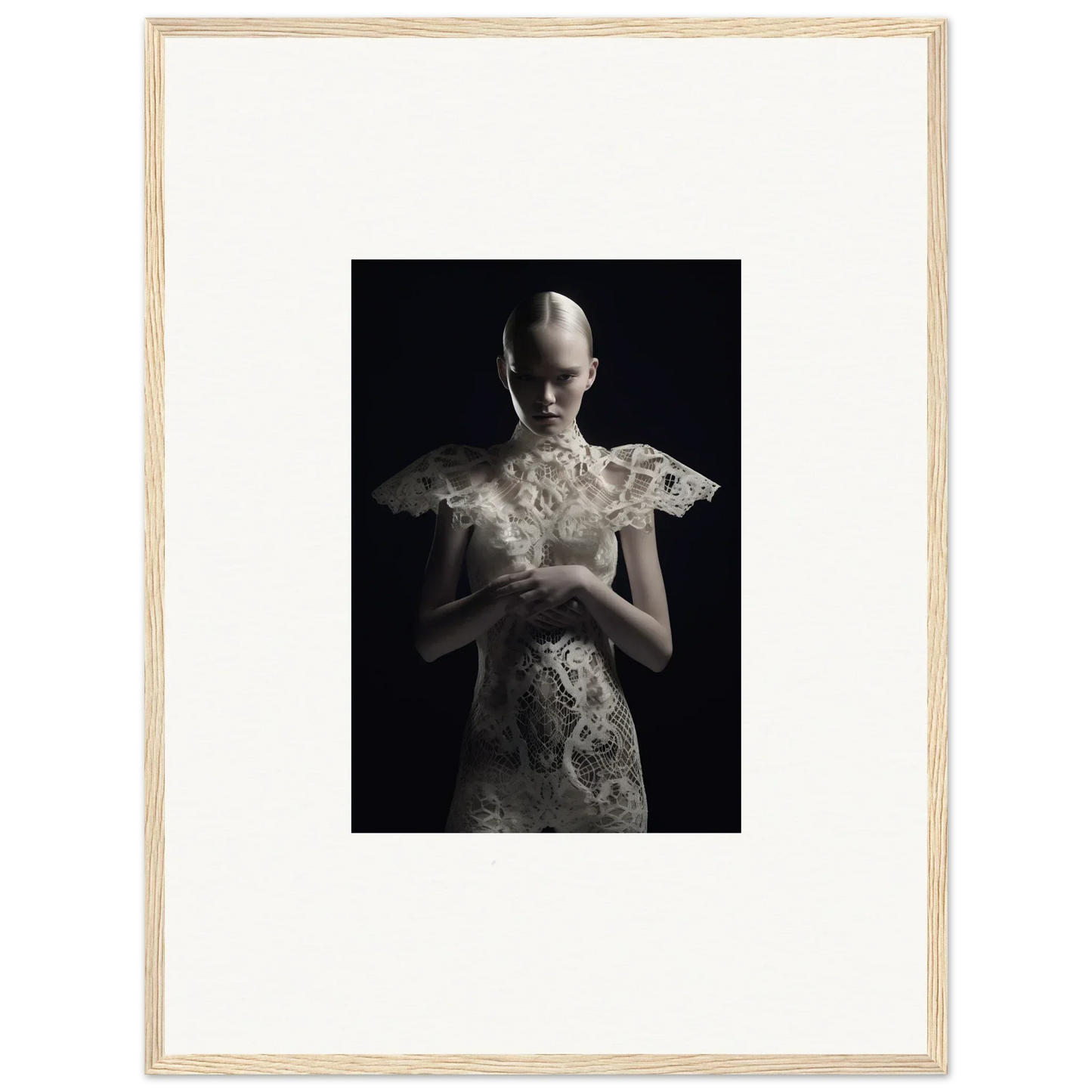 Striking black and white lace echoes photograph for unique room decor and framed wall art