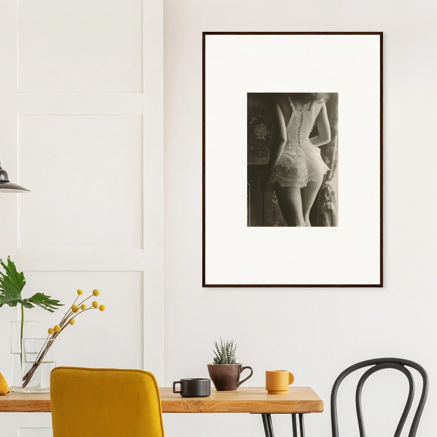 Framed black and white canvas print of a ballet dancer in a tutu for laced haven decor