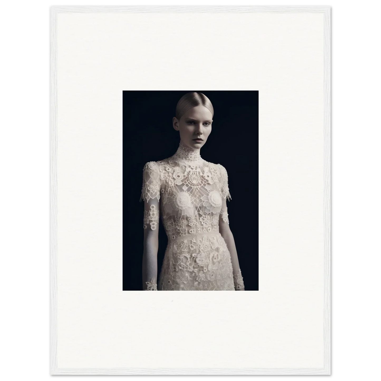 Elegant lace wedding dress with floral patterns from Marble Dreams room decor collection