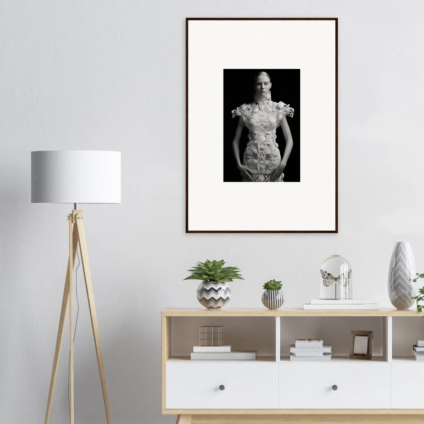 Framed black and white portrait for stylish room decor, monad exhale wall art
