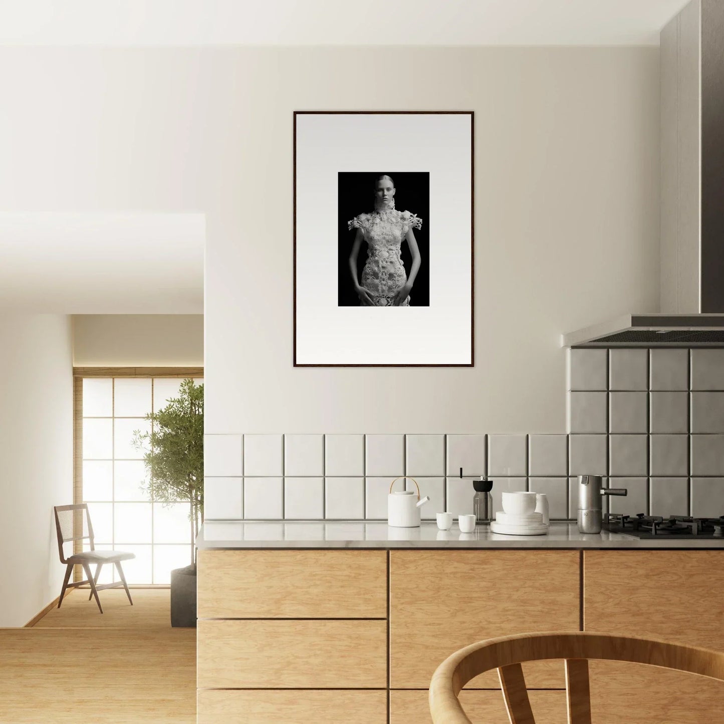Framed black and white torso sculpture as unique room decor from Monad Exhale