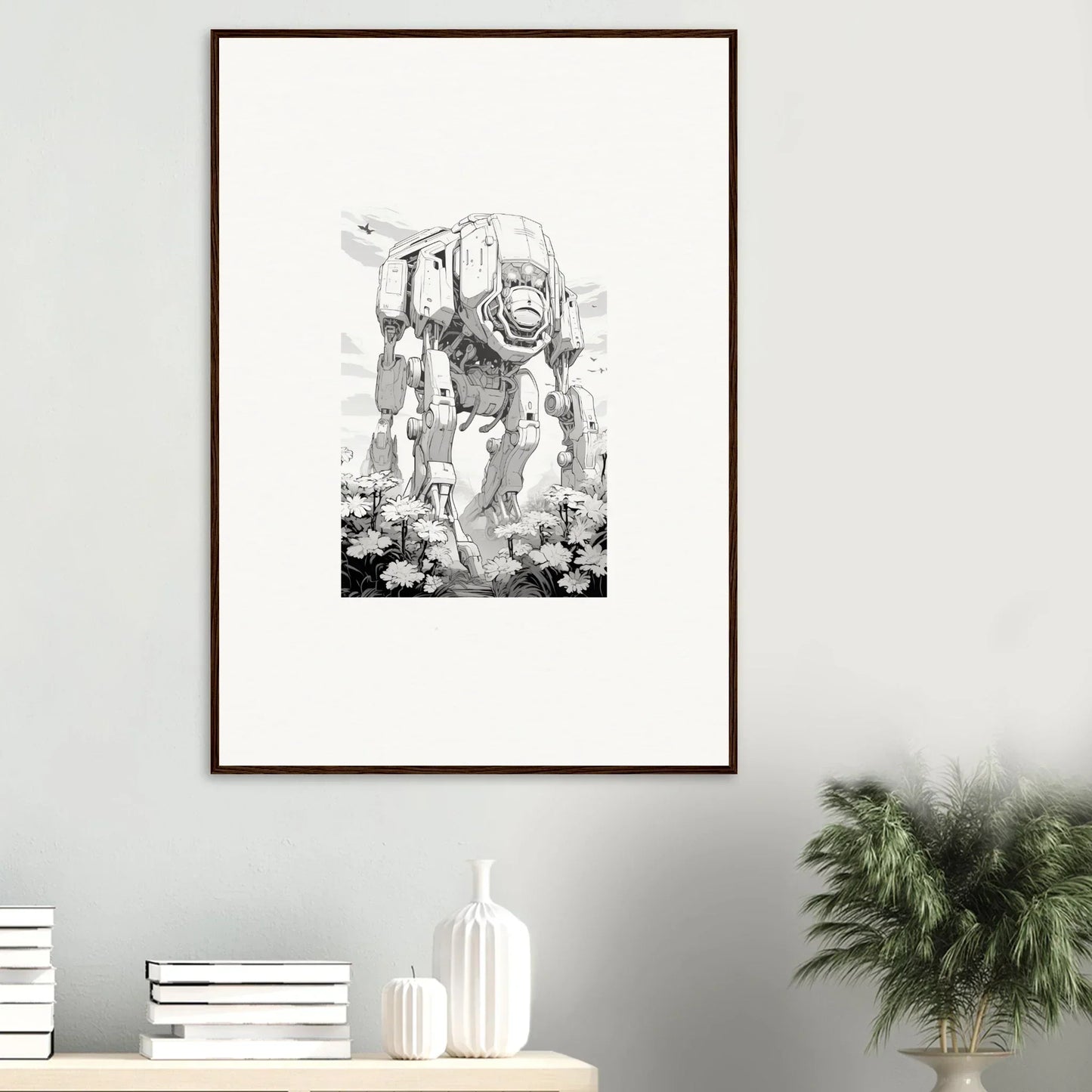 Mechanical bipedal walker wall art for room decoration in Ethereal Robo-Scape