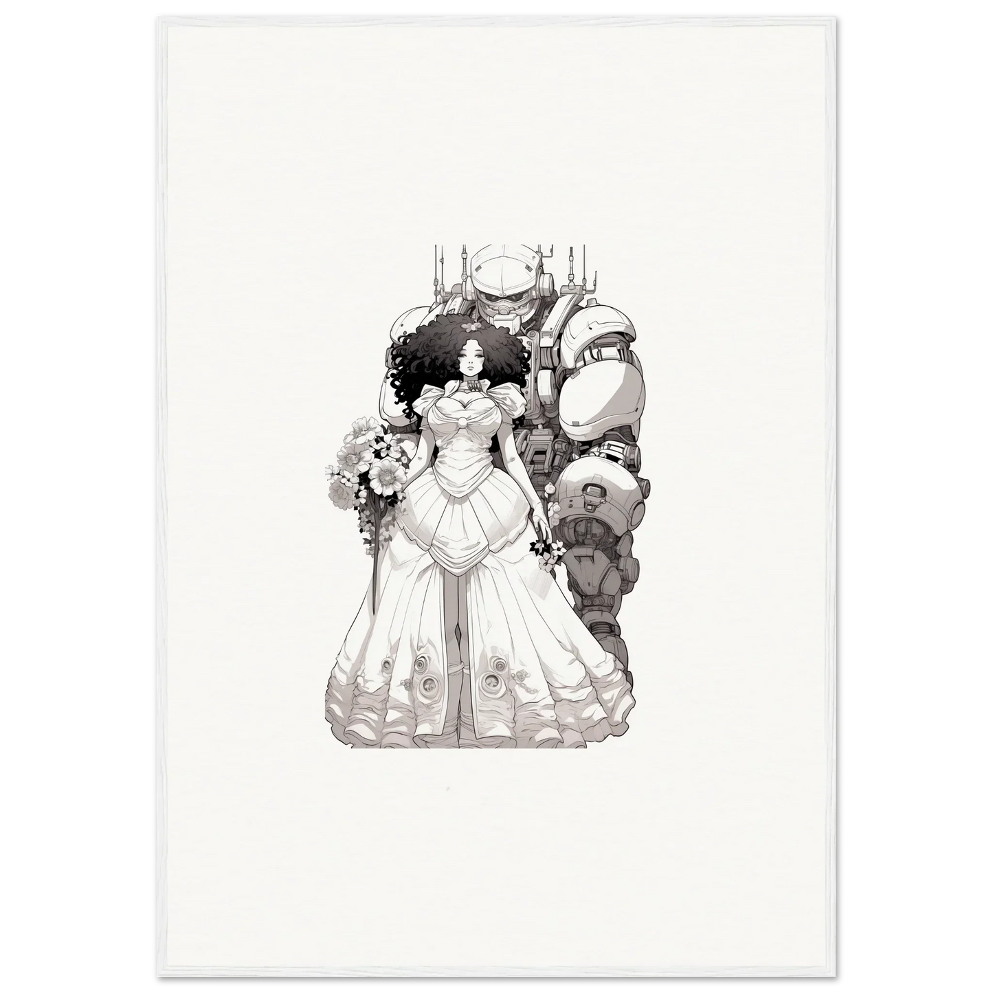 Bride in an elaborate gown with fantastical creatures for Steel Reverie wall art