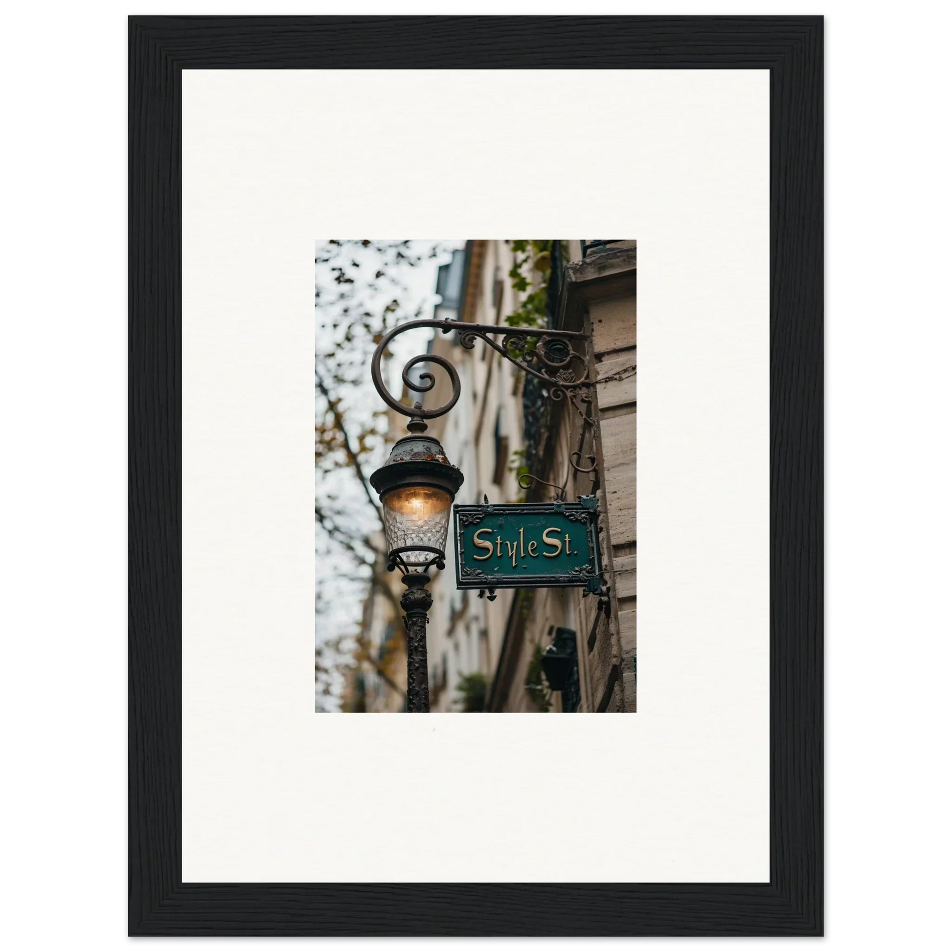 Ornate street lamp with State St sign, perfect for street whispers room decoration