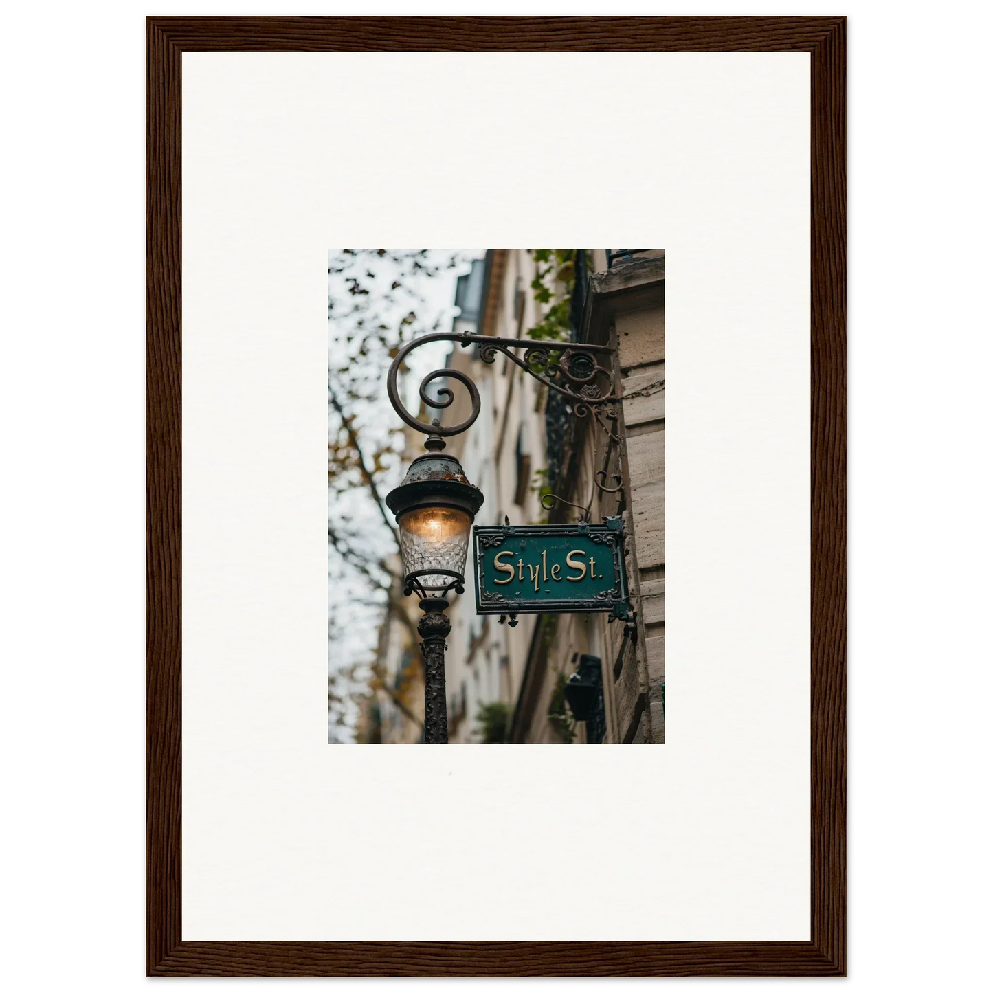 Ornate street lamp with 5th St sign, perfect for room decoration or canvas print