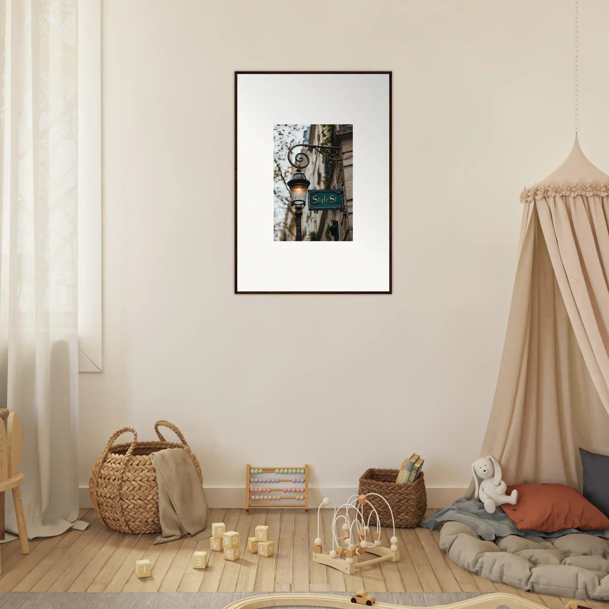 Framed photograph of urban setting adding charm to your room decoration, street whispers style