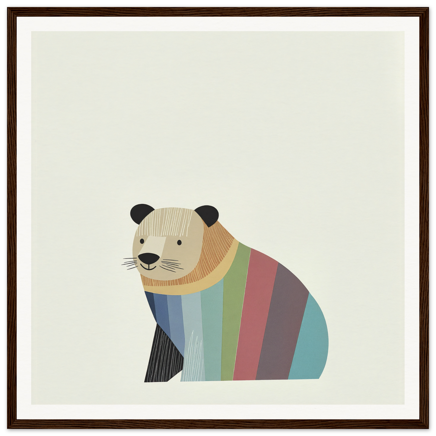 Colorful striped bear illustration in minimalist style for Feral Hue Jamboree