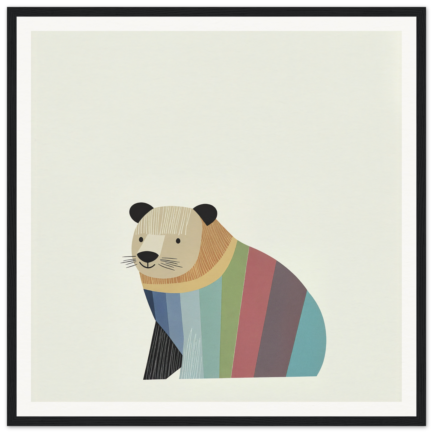 Colorful striped panda illustration in minimalist style for Feral Hue Jamboree