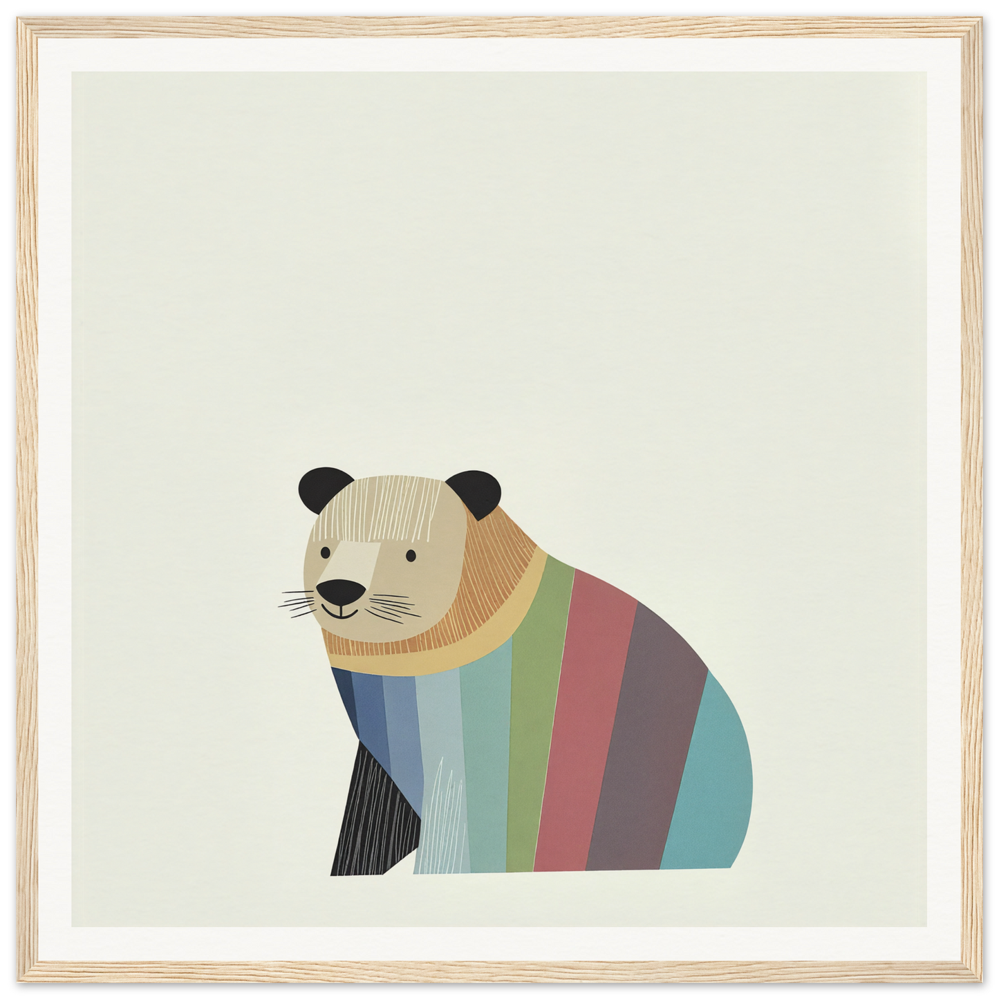 Colorful striped bear illustration representing Feral Hue Jamboree minimalist design
