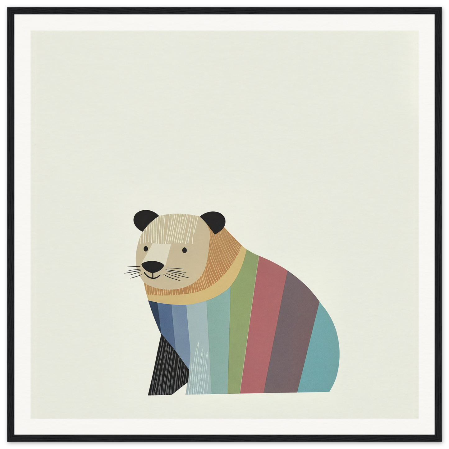 Colorfully striped panda bear illustration for Feral Hue Jamboree product design