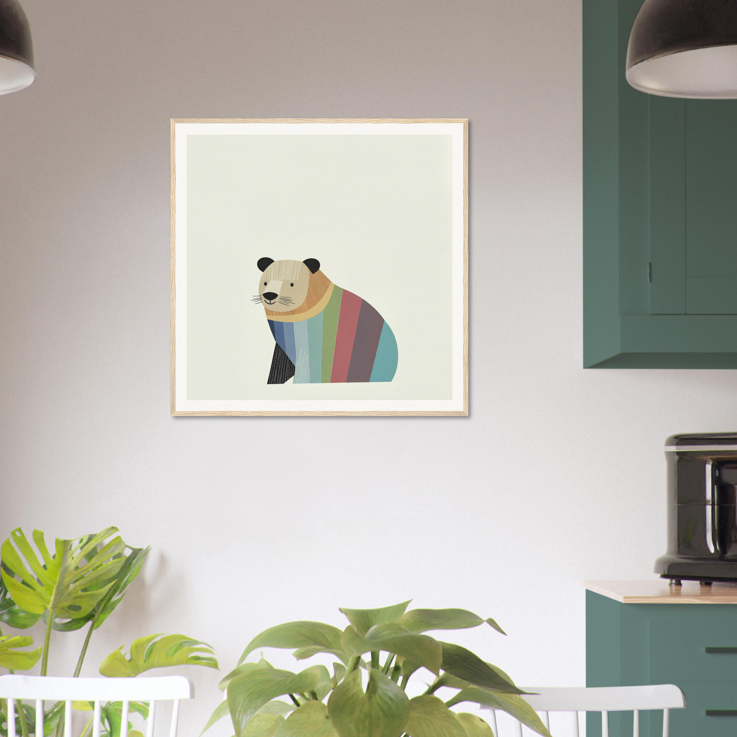 Framed illustration of a panda bear in rainbow stripes from Feral Hue Jamboree