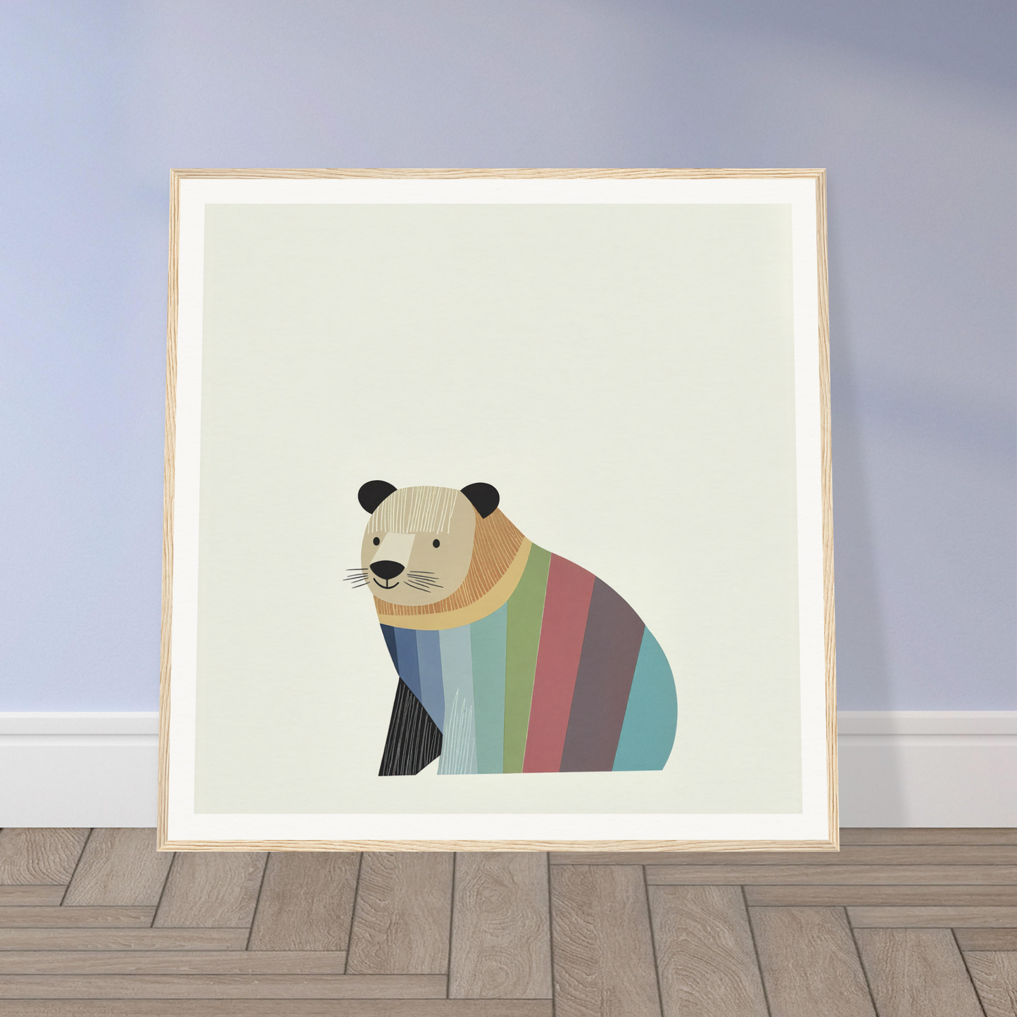 Cartoon panda bear in rainbow-striped sweater from Feral Hue Jamboree