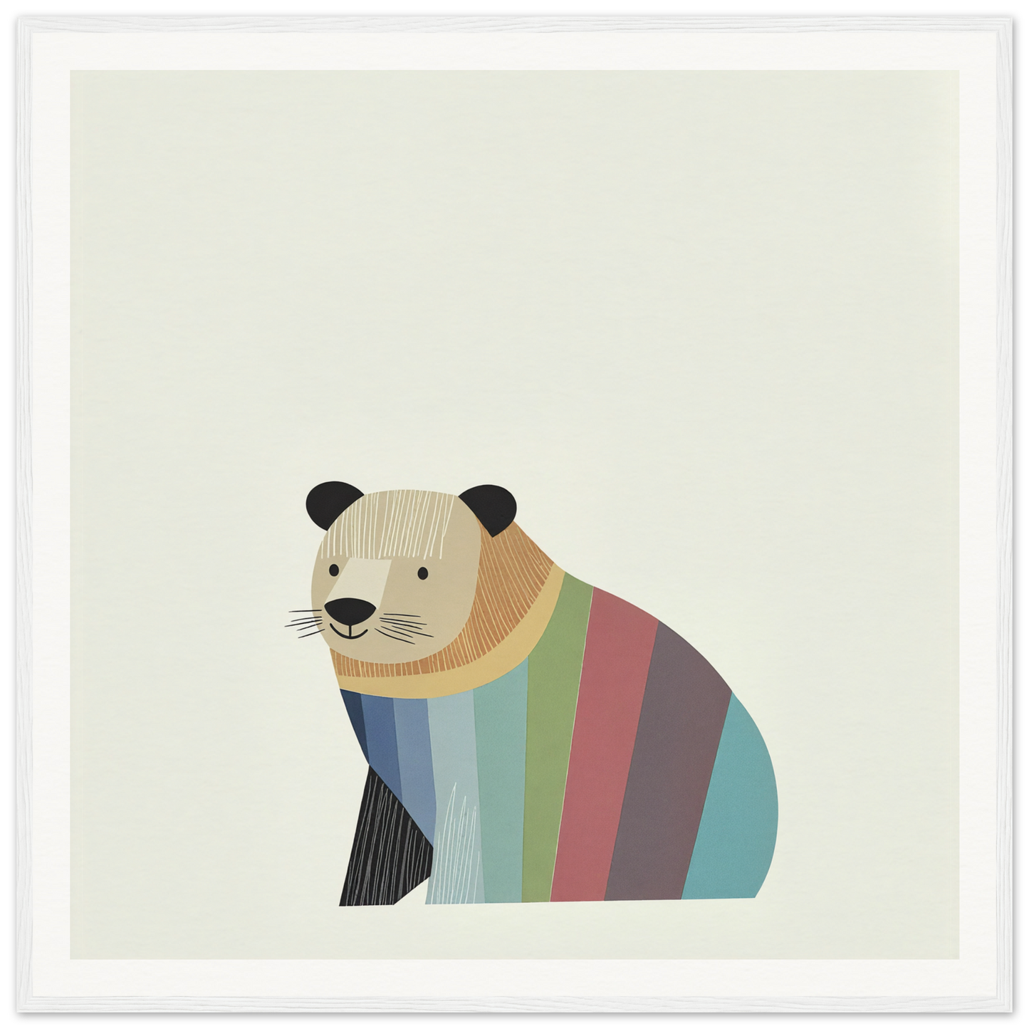 Colorful striped panda bear illustration from Feral Hue Jamboree in minimalist design