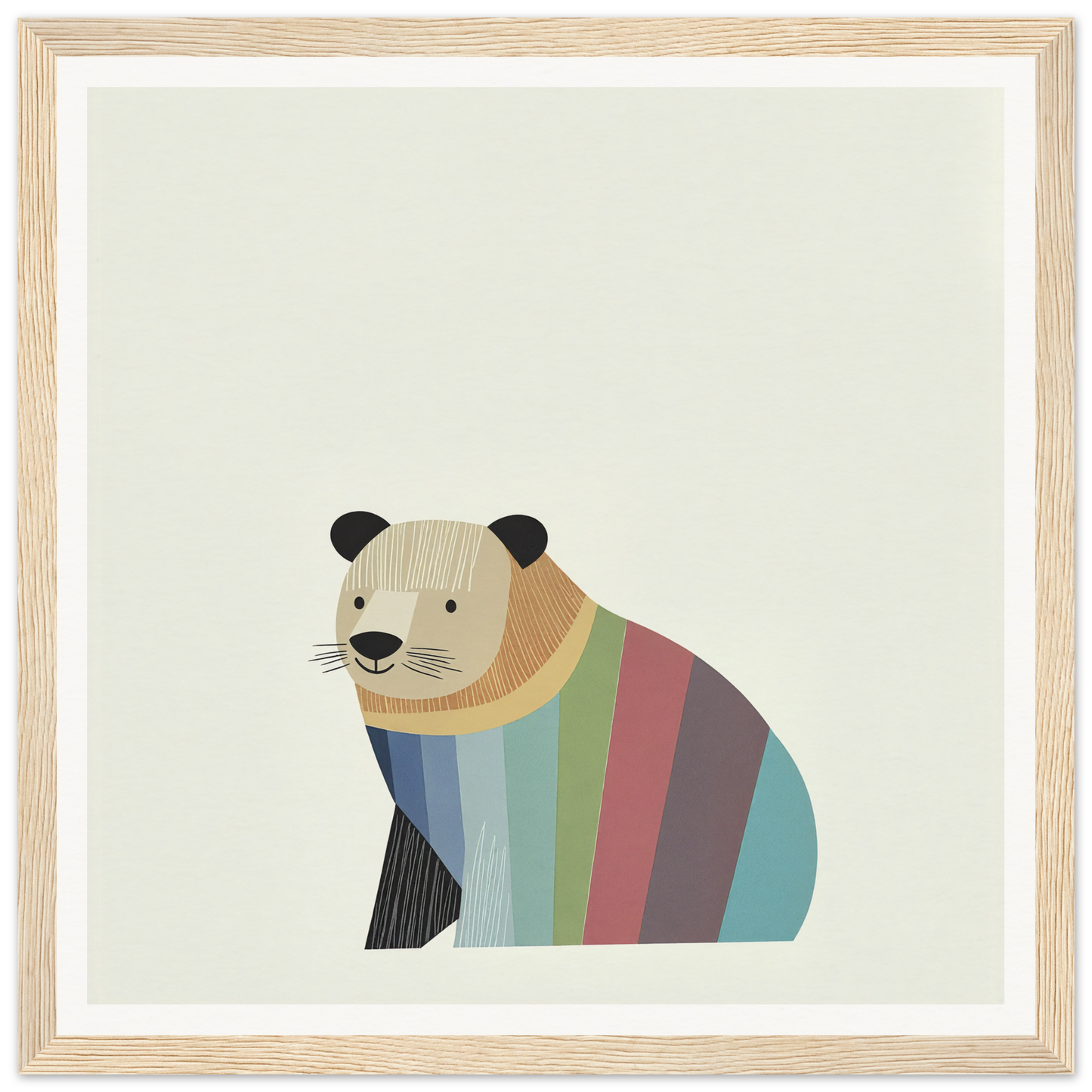 Colorful striped panda bear illustration for Feral Hue Jamboree minimalist design