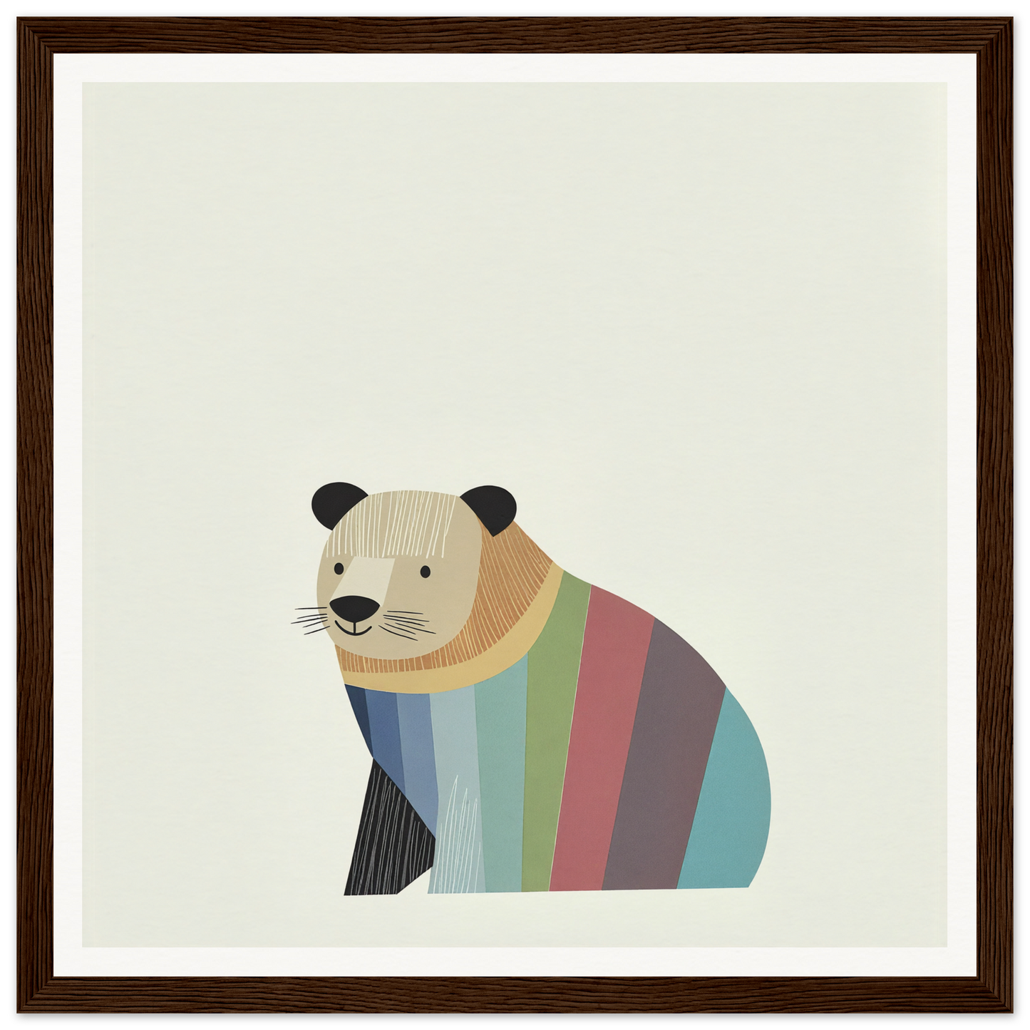Colorful striped bear illustration in minimalist design for Feral Hue Jamboree