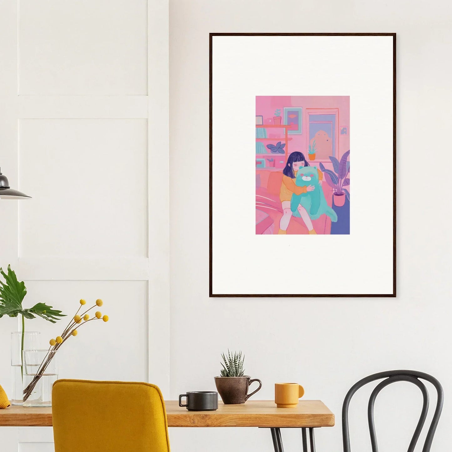 Colorful canvas print of a figure in a pink room, perfect for starship halo decor