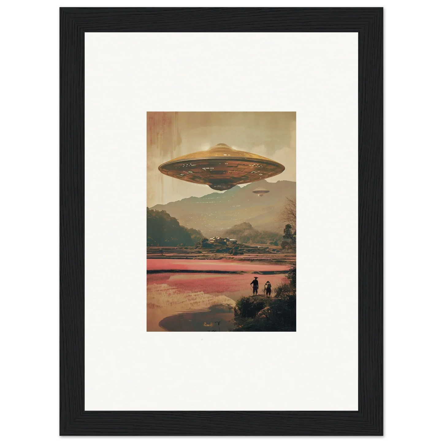 Flying saucer-shaped UFO in the sky, perfect for Dream Resonance room decoration canvas print