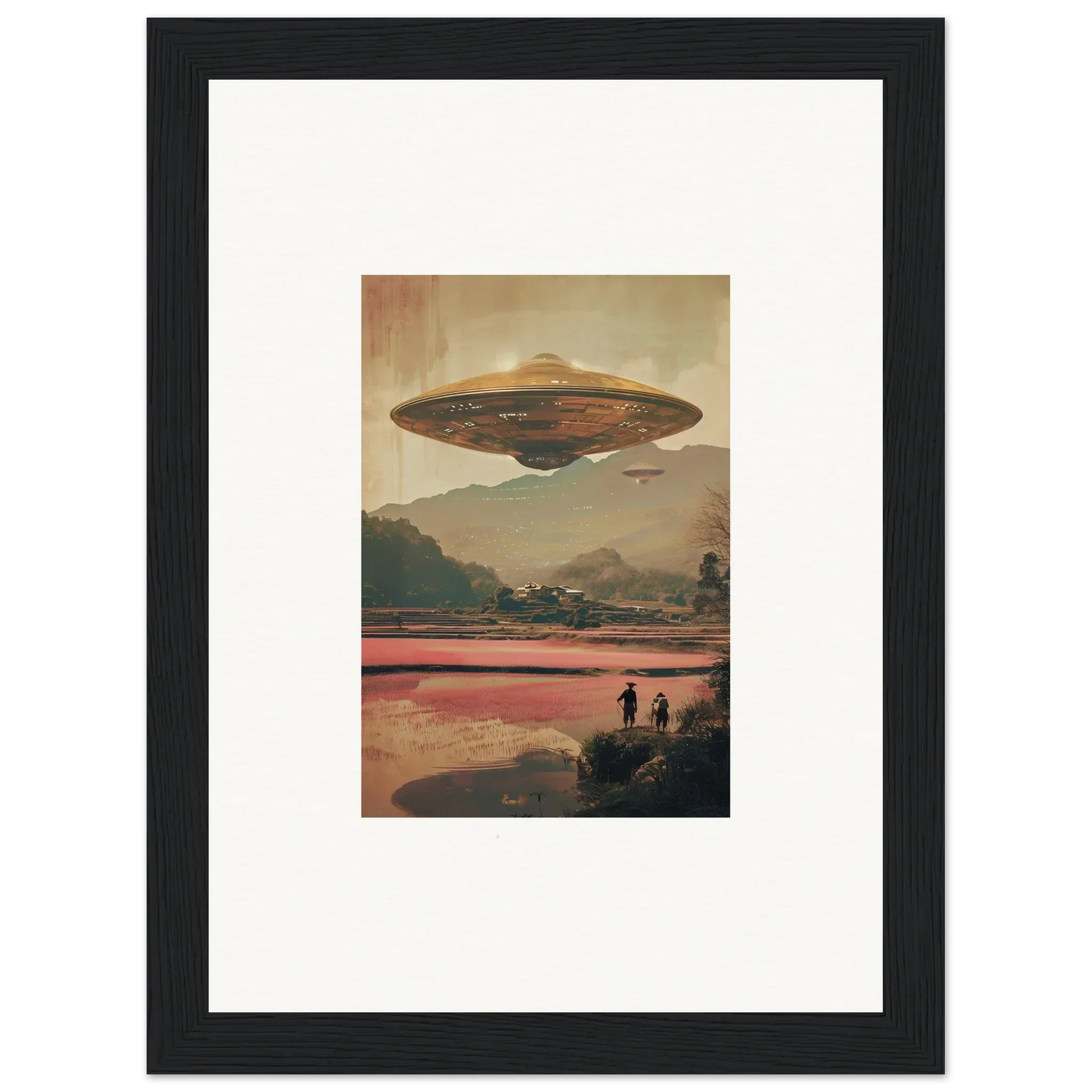 Flying saucer-shaped UFO in the sky, perfect for Dream Resonance room decoration canvas print