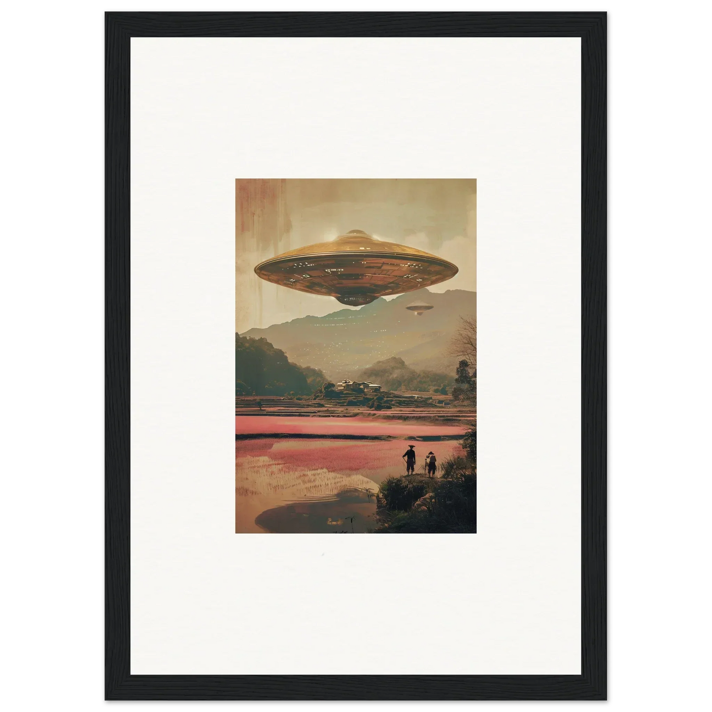 Flying saucer-shaped UFO in sky, a cool canvas print for dream resonance room decoration