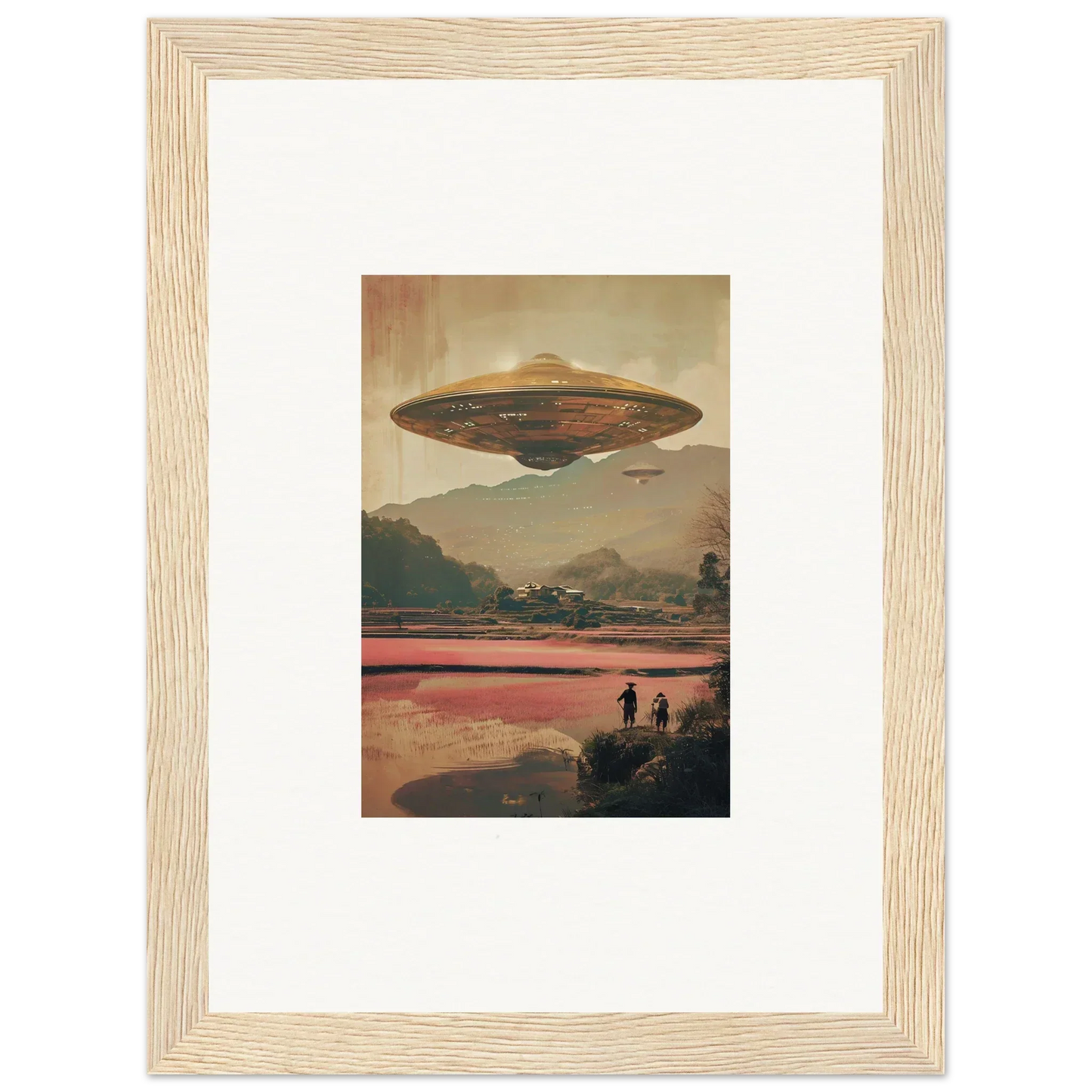UFO hovering over a landscape, perfect for dream resonance room decoration canvas print